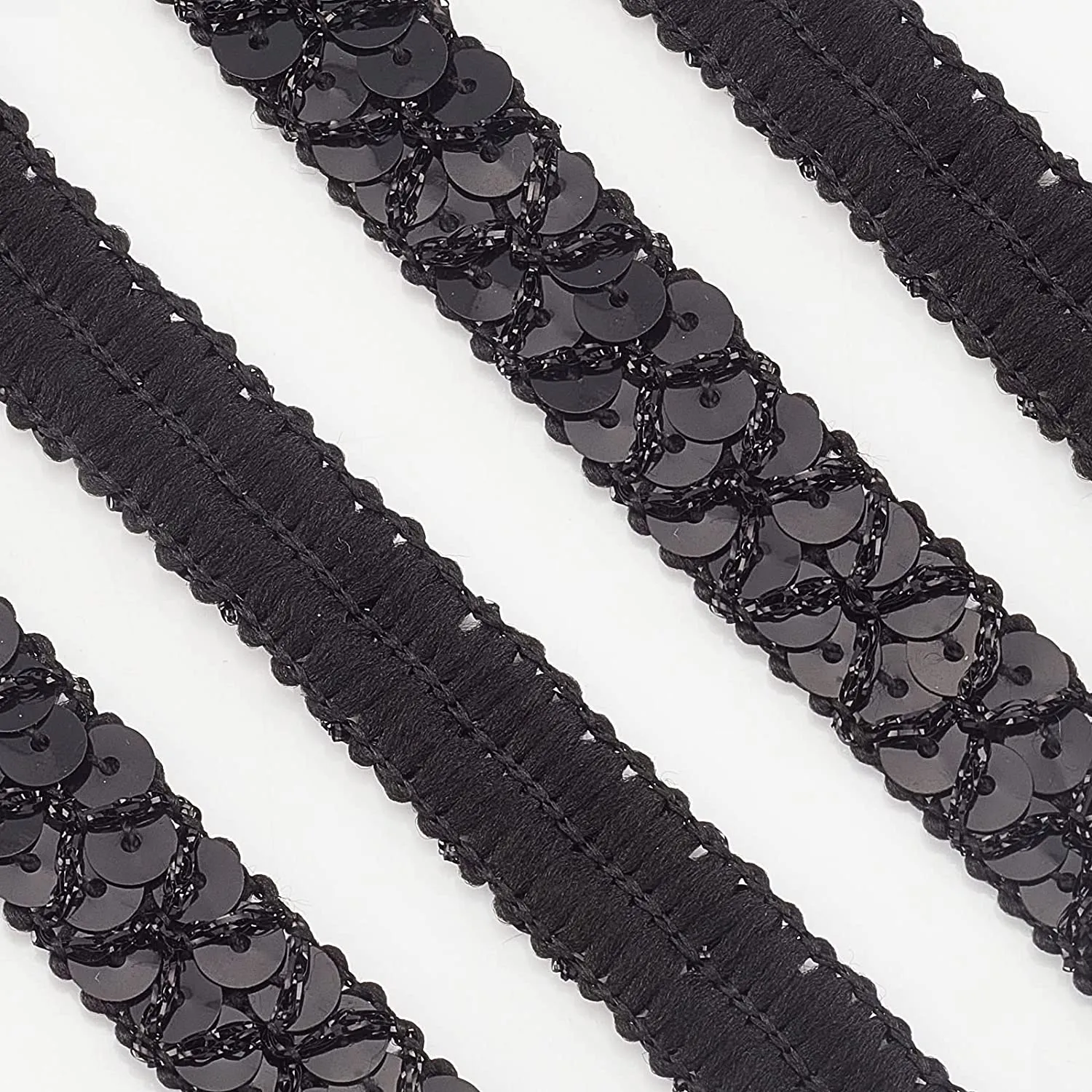 14 Yard Sequin Roll Metallic No Stretch Sequin Trim 2-Row Fabric Paillette Ribbon Trim Black Lace Trim for Dress Embellish and Headband Sewing - Black