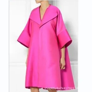 2024 cross-border  women's clothing new large-size lapel European and American independent station solid color temperament commuter dress