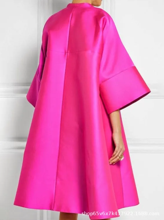 2024 cross-border  women's clothing new large-size lapel European and American independent station solid color temperament commuter dress