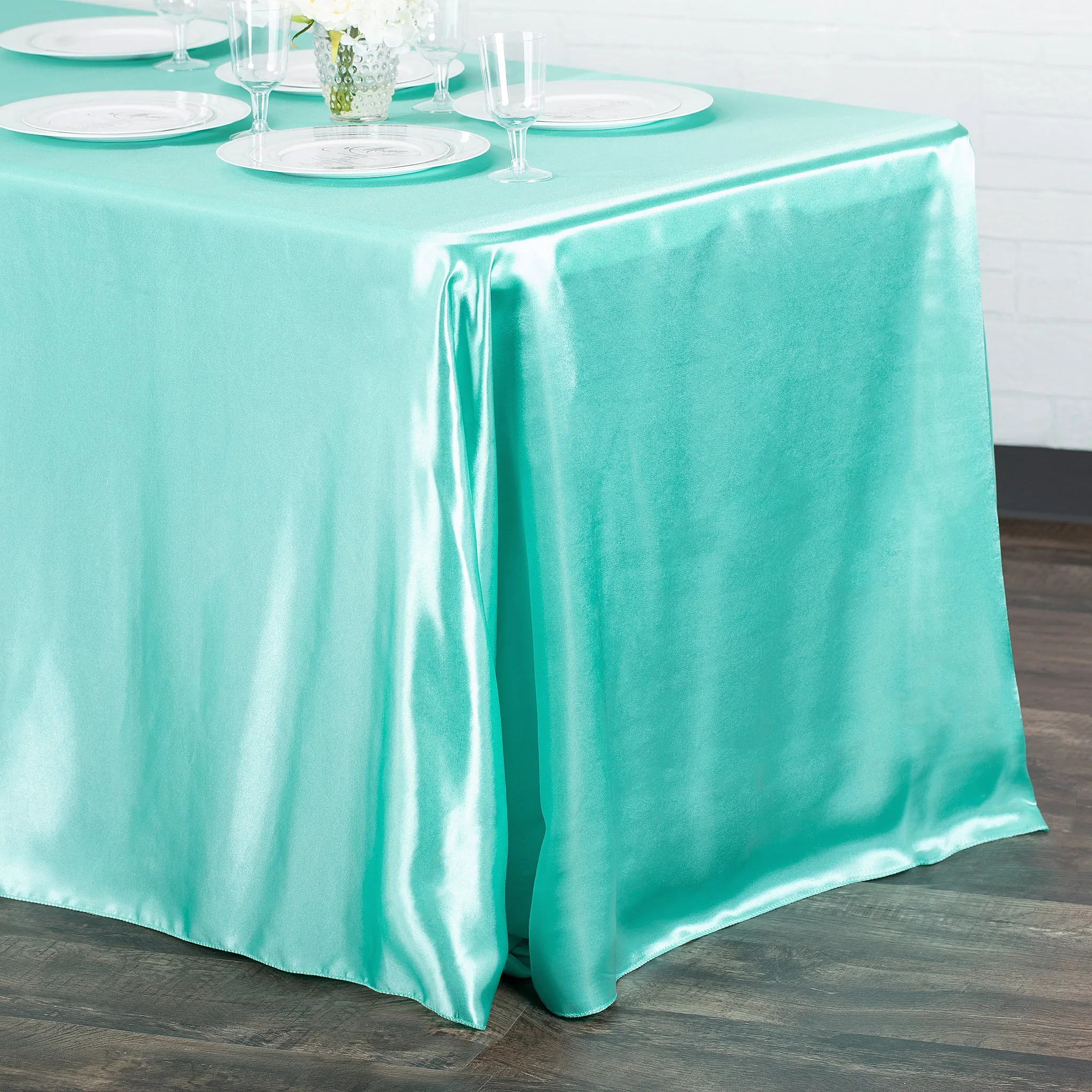 90"x156" Rectangular Satin Tablecloth - Light Turquoise