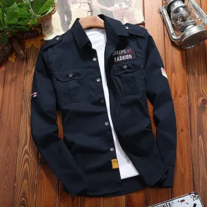 Aidase Men's Shirts Military Cotton Shirt Khaki Casual Retro Slim Fit with Pocket Long Sleeve Vintage Jacket Streetwear Drop Shipping