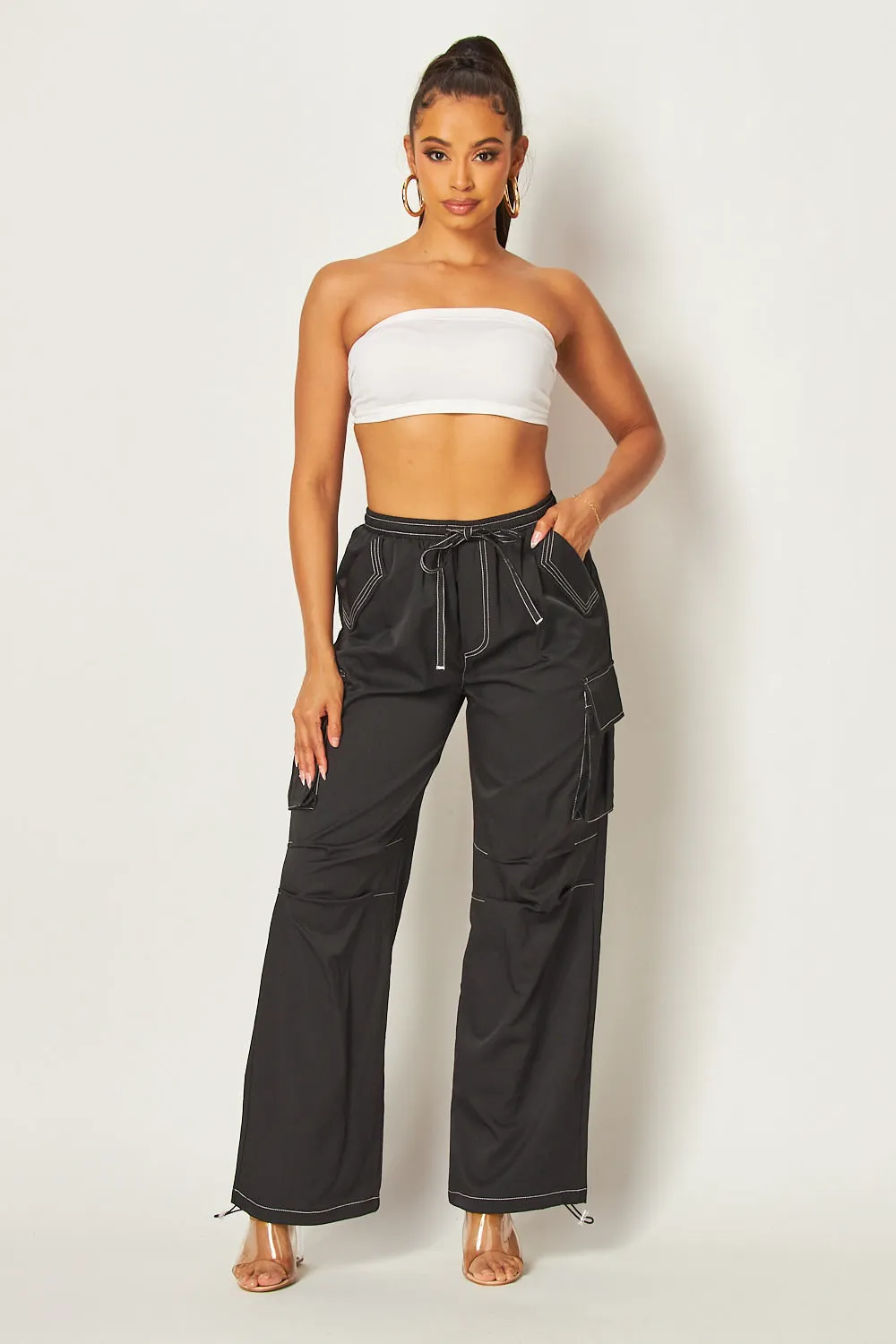 Annabelle Contrast Stitch Cargo Pocket Pants