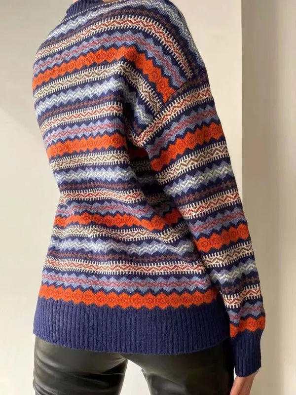 Autumn Fair Isle Button-Up Sweater Knit Cardigan