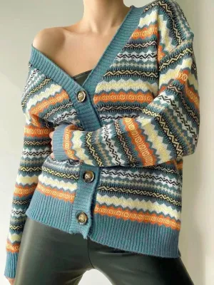 Autumn Fair Isle Button-Up Sweater Knit Cardigan