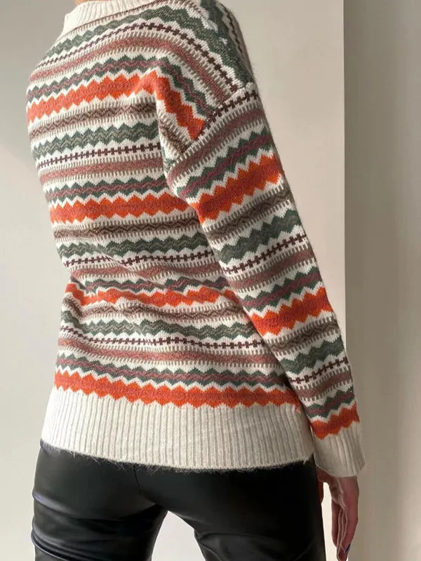 Autumn Fair Isle Button-Up Sweater Knit Cardigan
