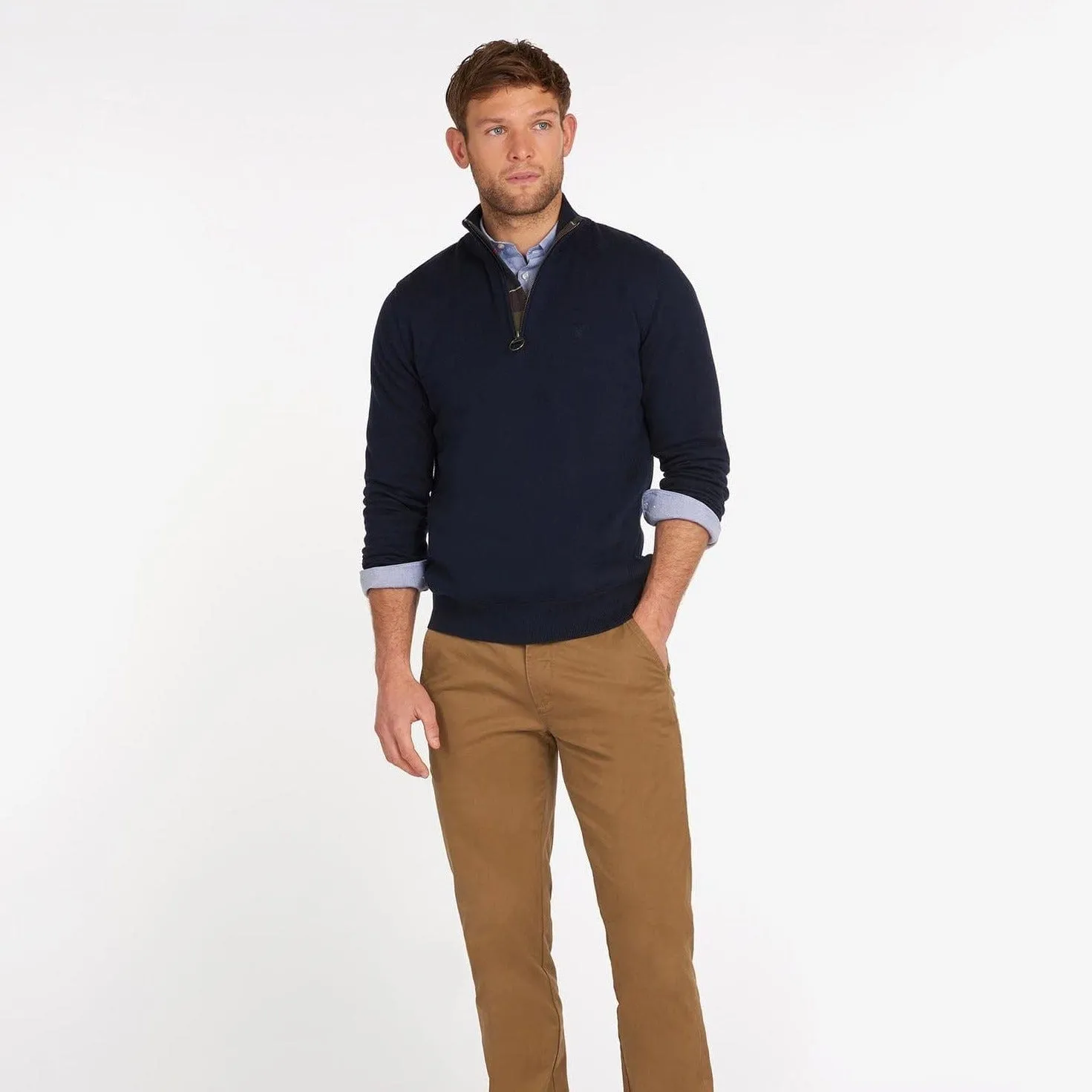 Barbour Cotton Half Zip Sweater in Navy