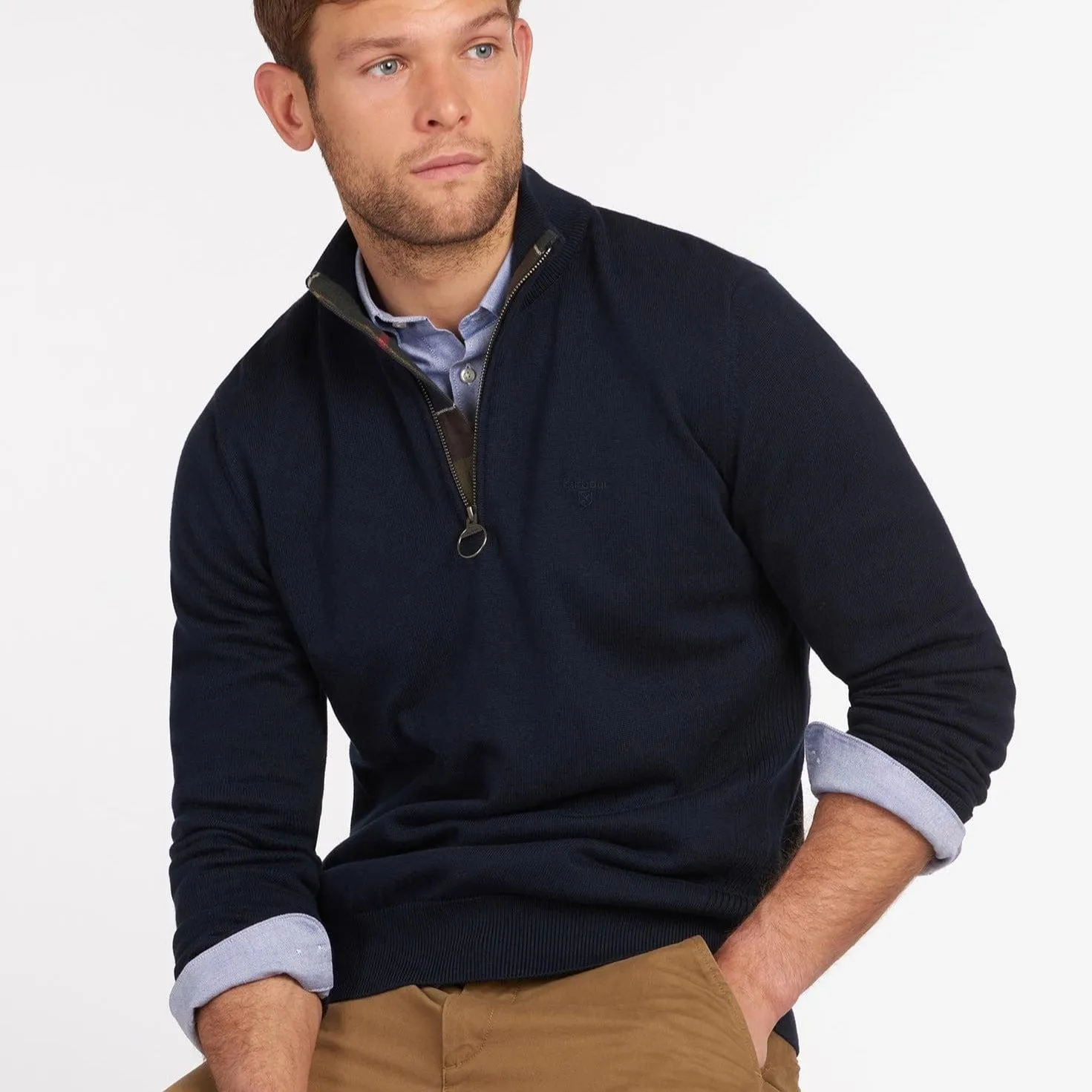 Barbour Cotton Half Zip Sweater in Navy
