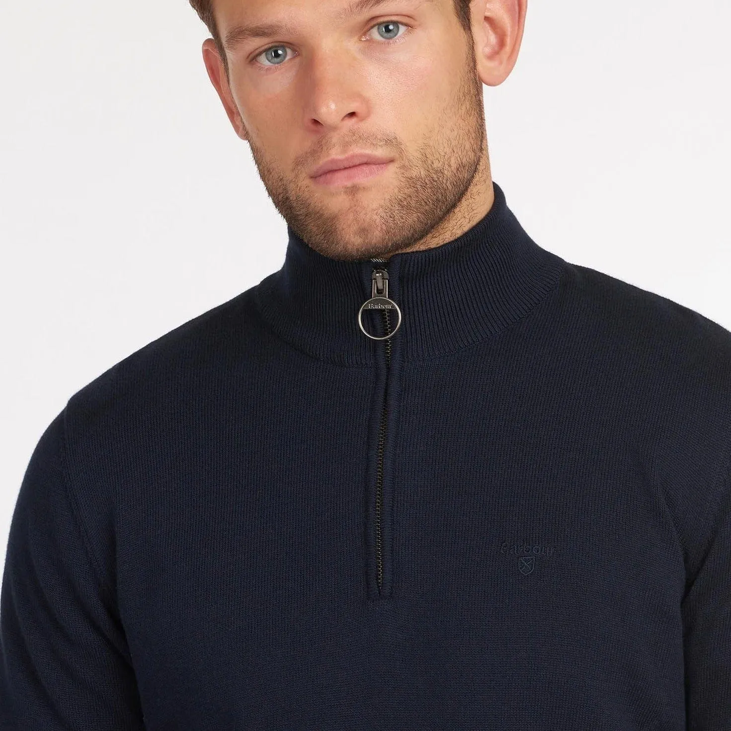 Barbour Cotton Half Zip Sweater in Navy