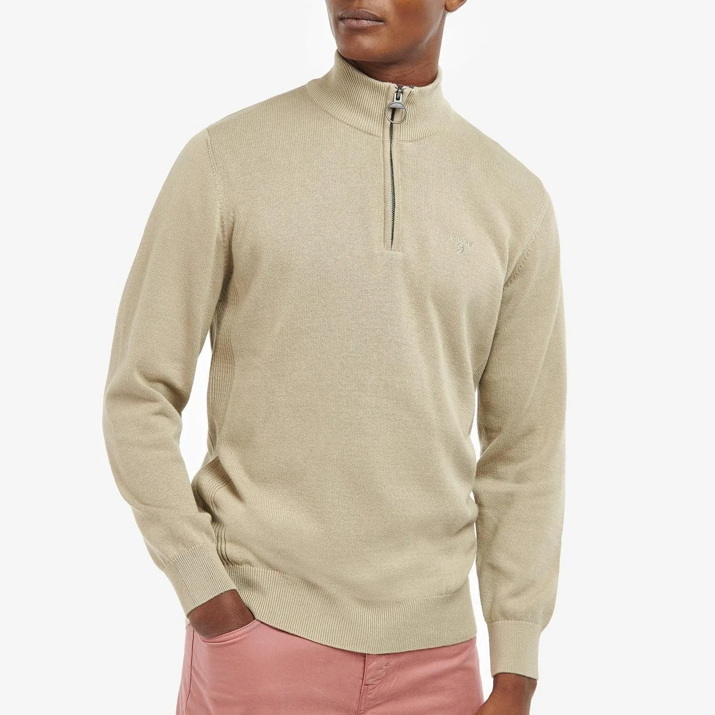 Barbour Cotton Half Zip Sweater Washed Stone