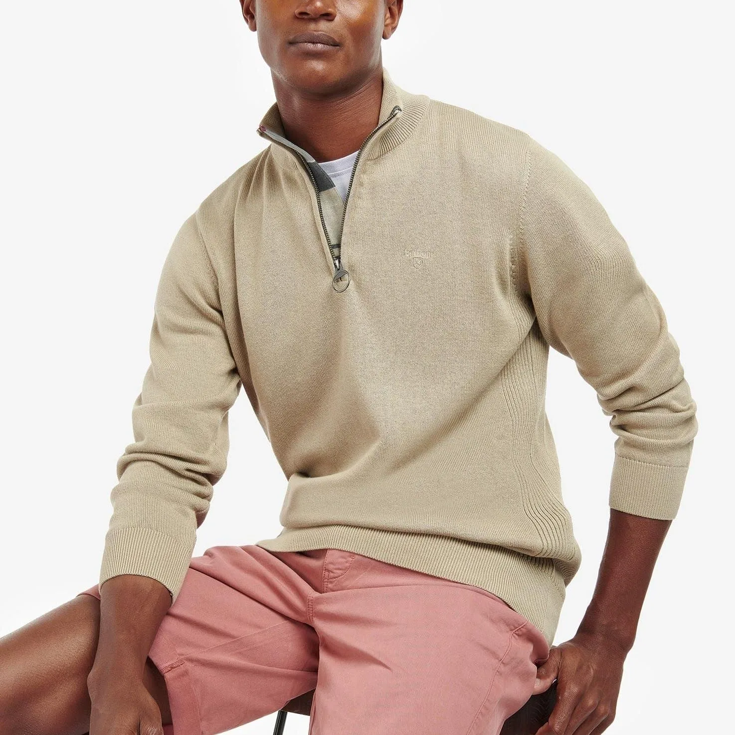 Barbour Cotton Half Zip Sweater Washed Stone