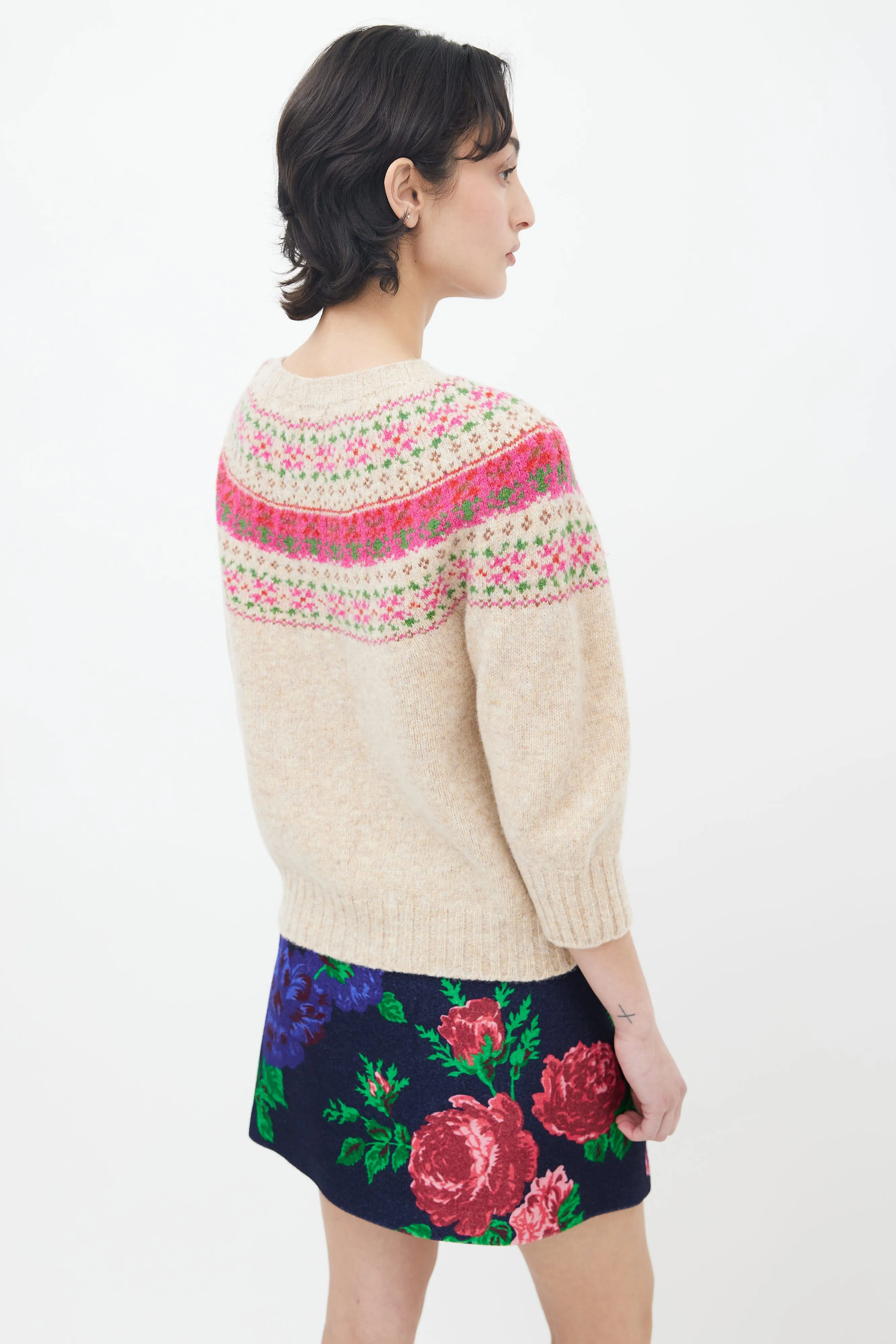Beige & Pink Fair Isle Knit Cardigan
