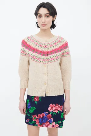 Beige & Pink Fair Isle Knit Cardigan