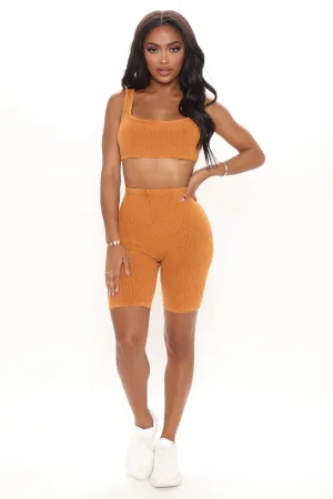 Bella Bae Ribbed Biker Short Set - Orange