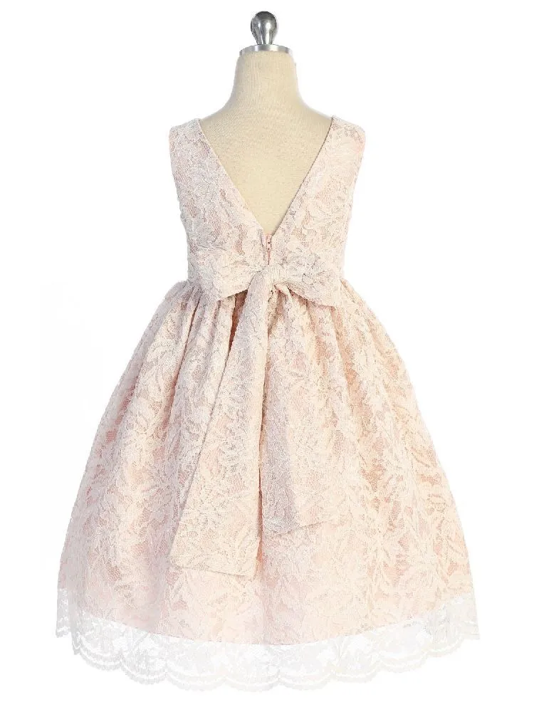 Big Girls Blush Lace Rhinestone Braided Belt Junior Bridesmaid Dress 8-14