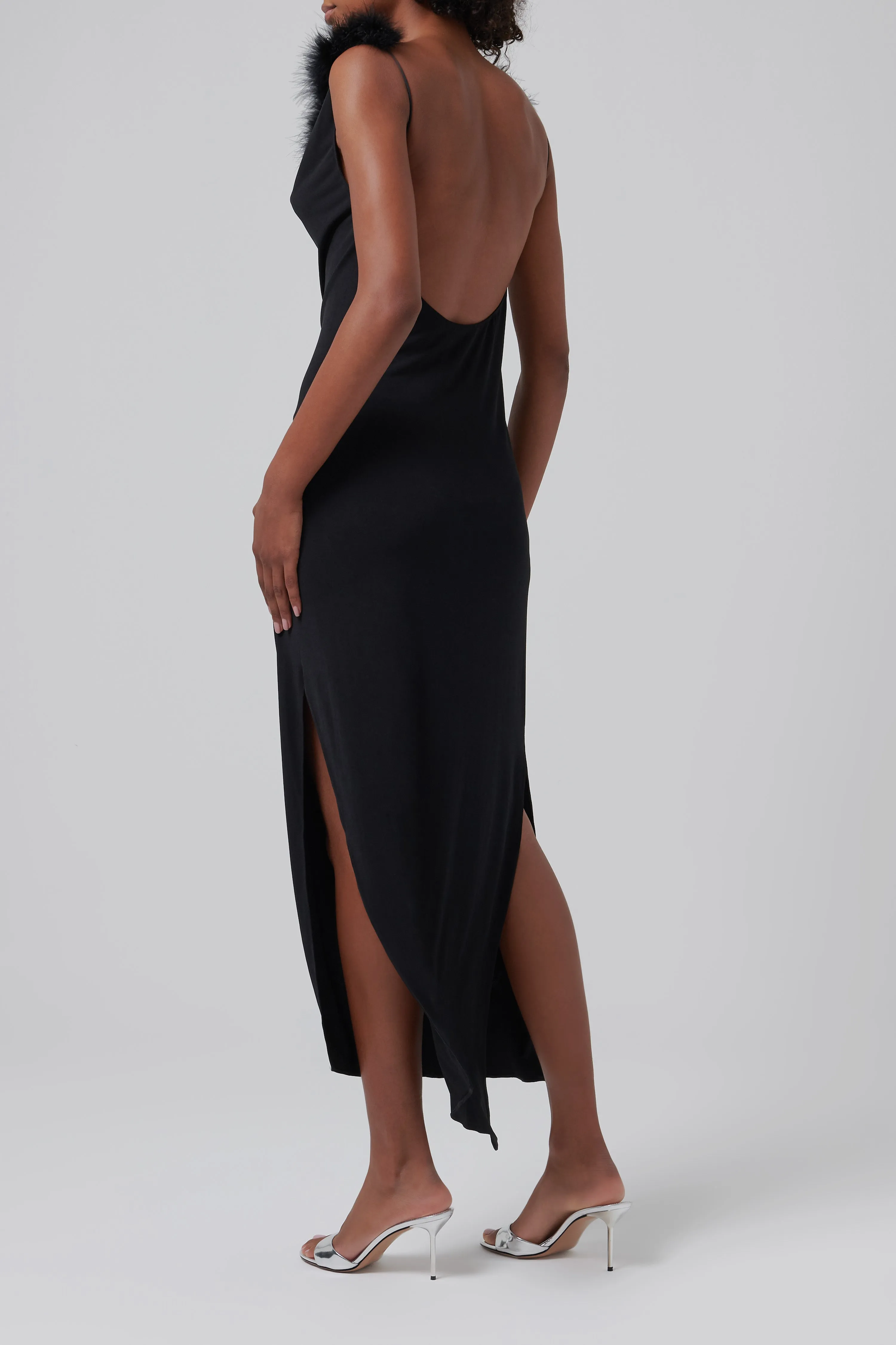 Black Boa Jersey Maxi Dress