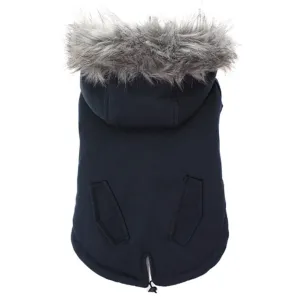Black Fur Hood Parka Dog Coat