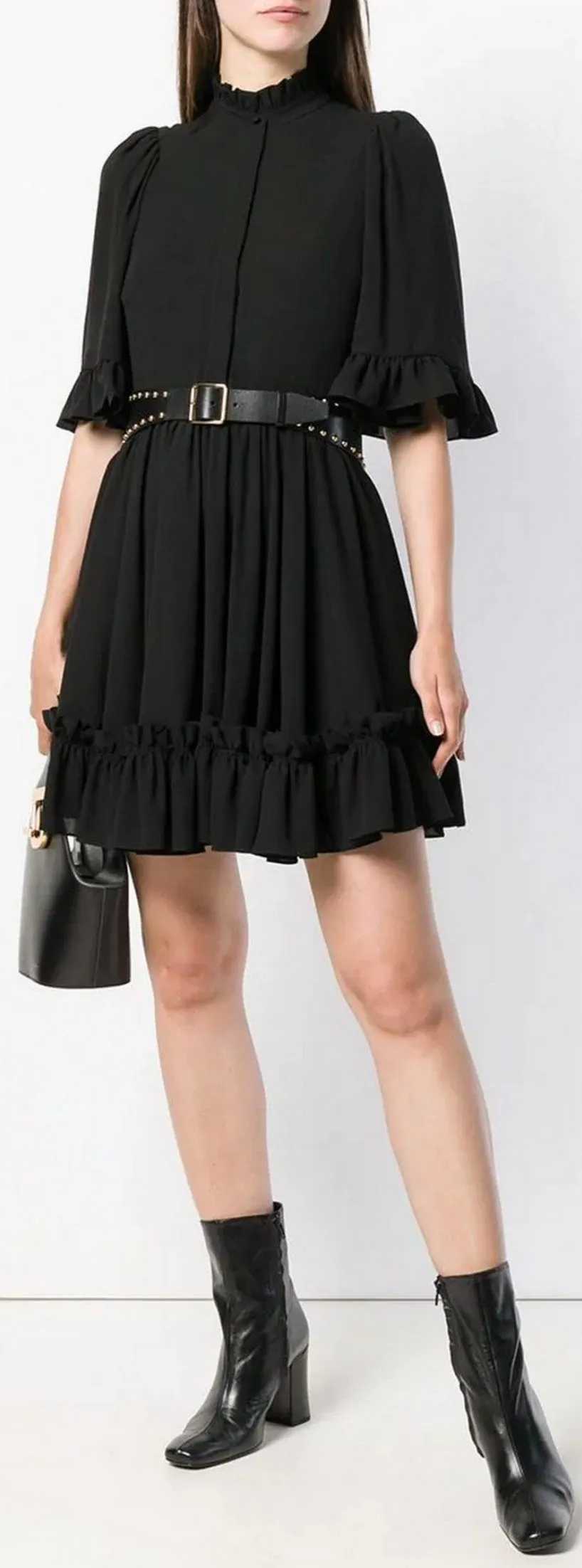 Black Ruffle-Trim Mini Dress