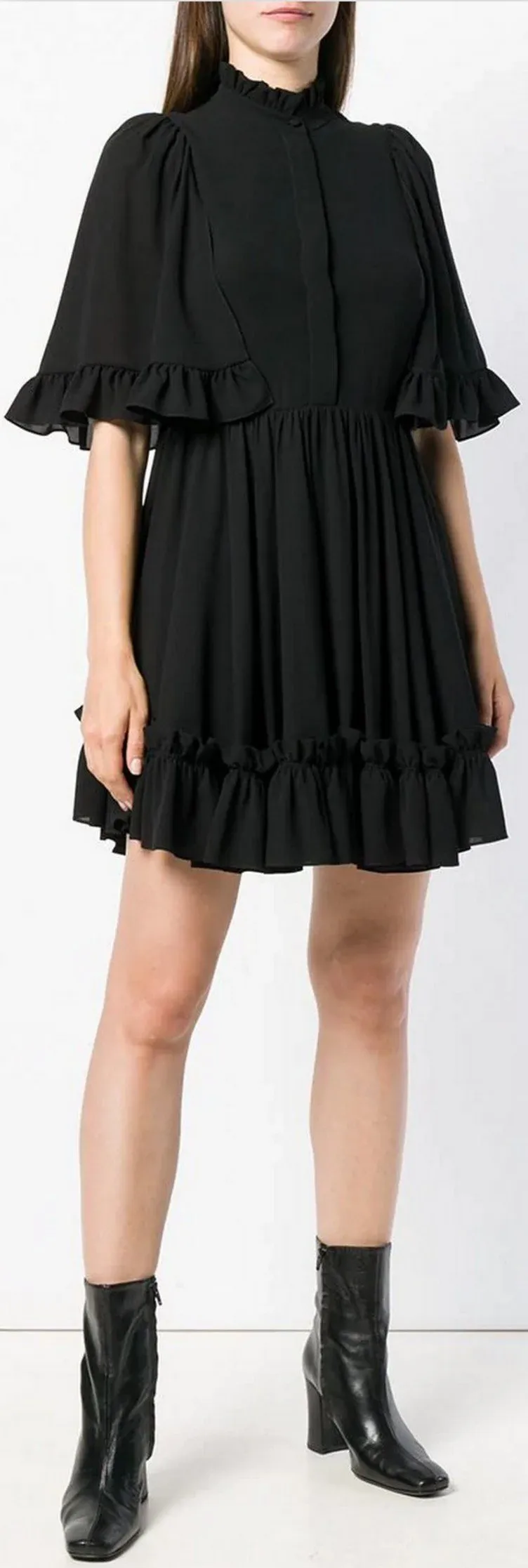 Black Ruffle-Trim Mini Dress