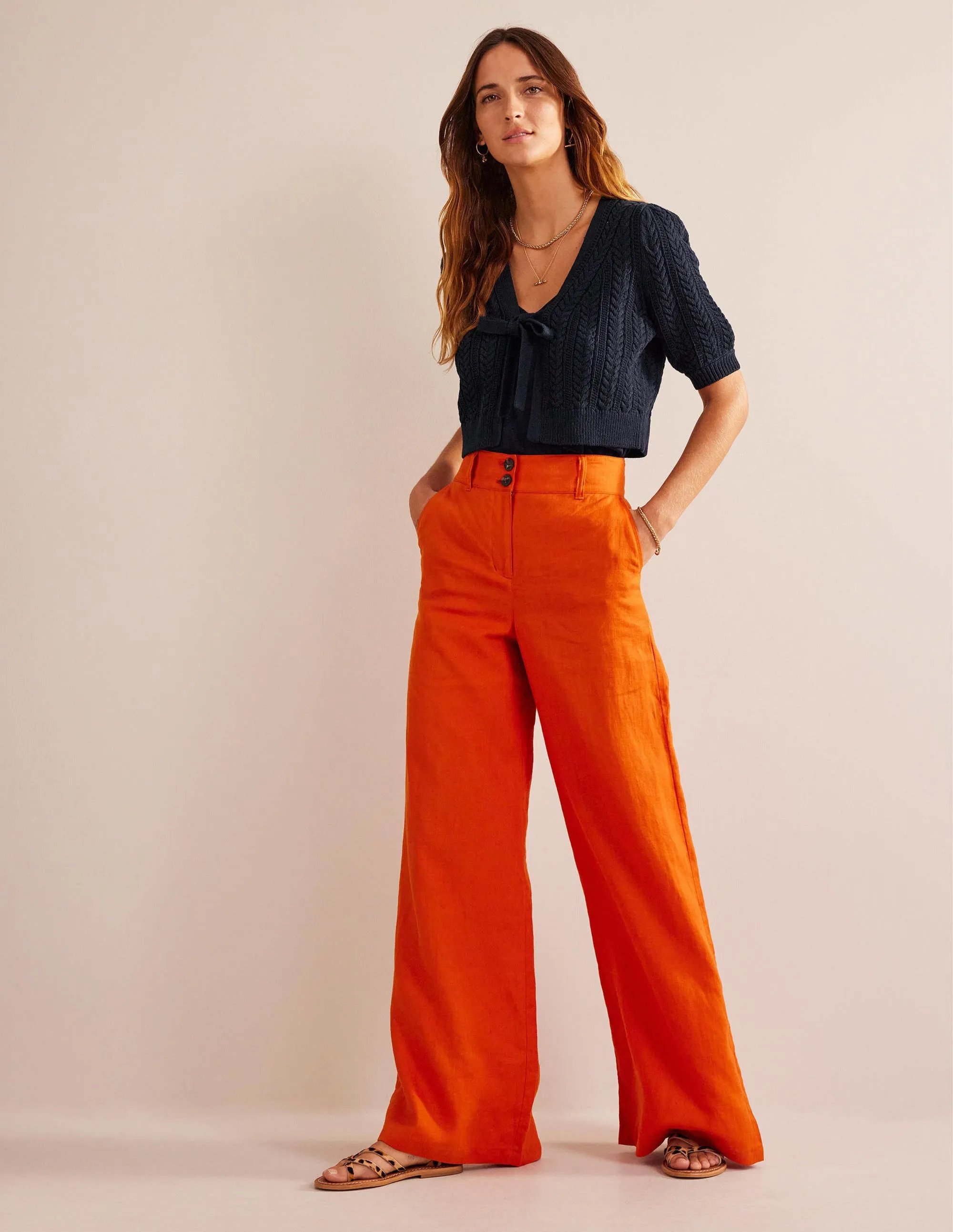 Bow-Trim Cropped Cardigan-Navy