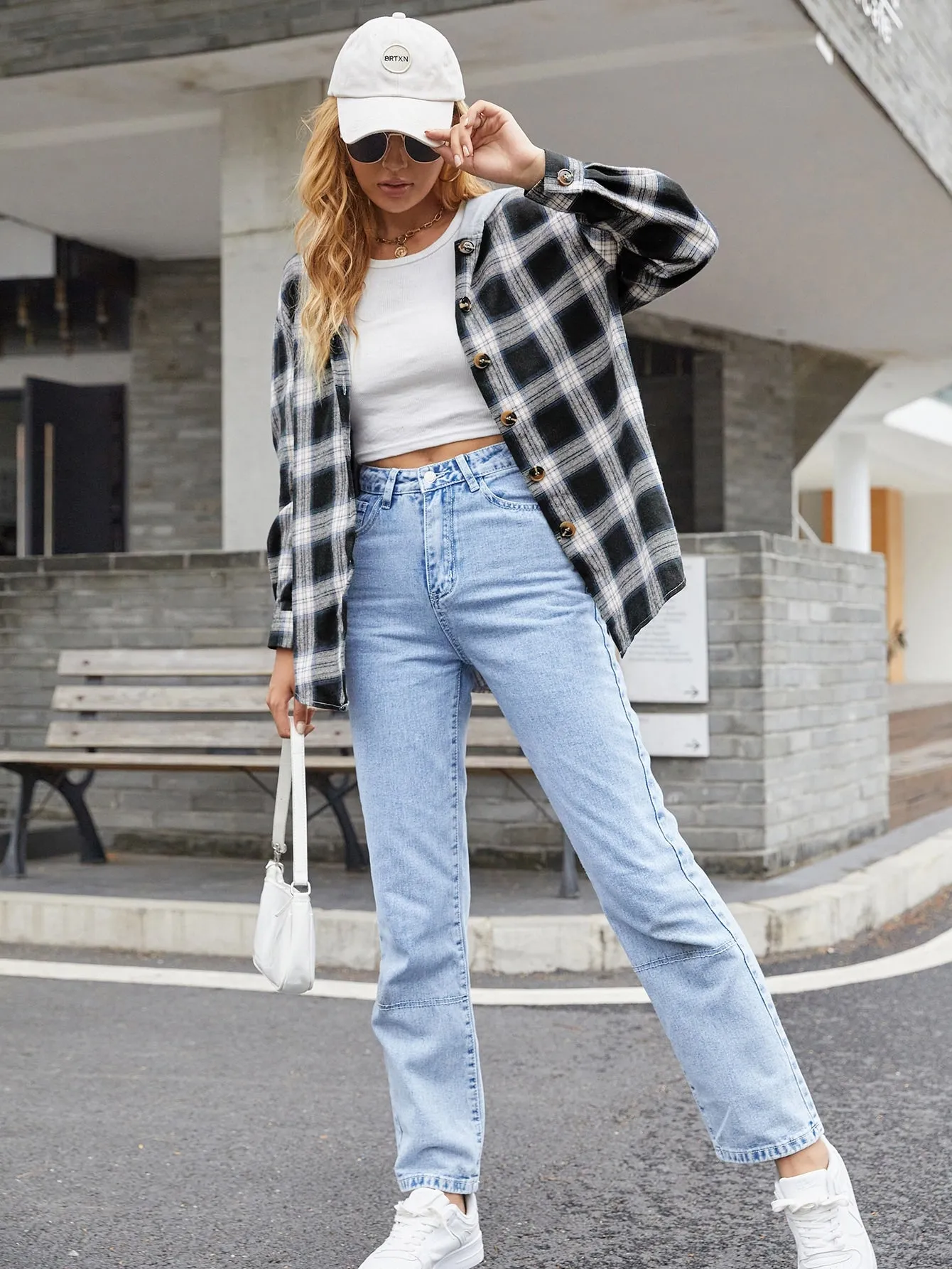 Casual Plaid Button Front Long Sleeve Hooded Short Women Coat