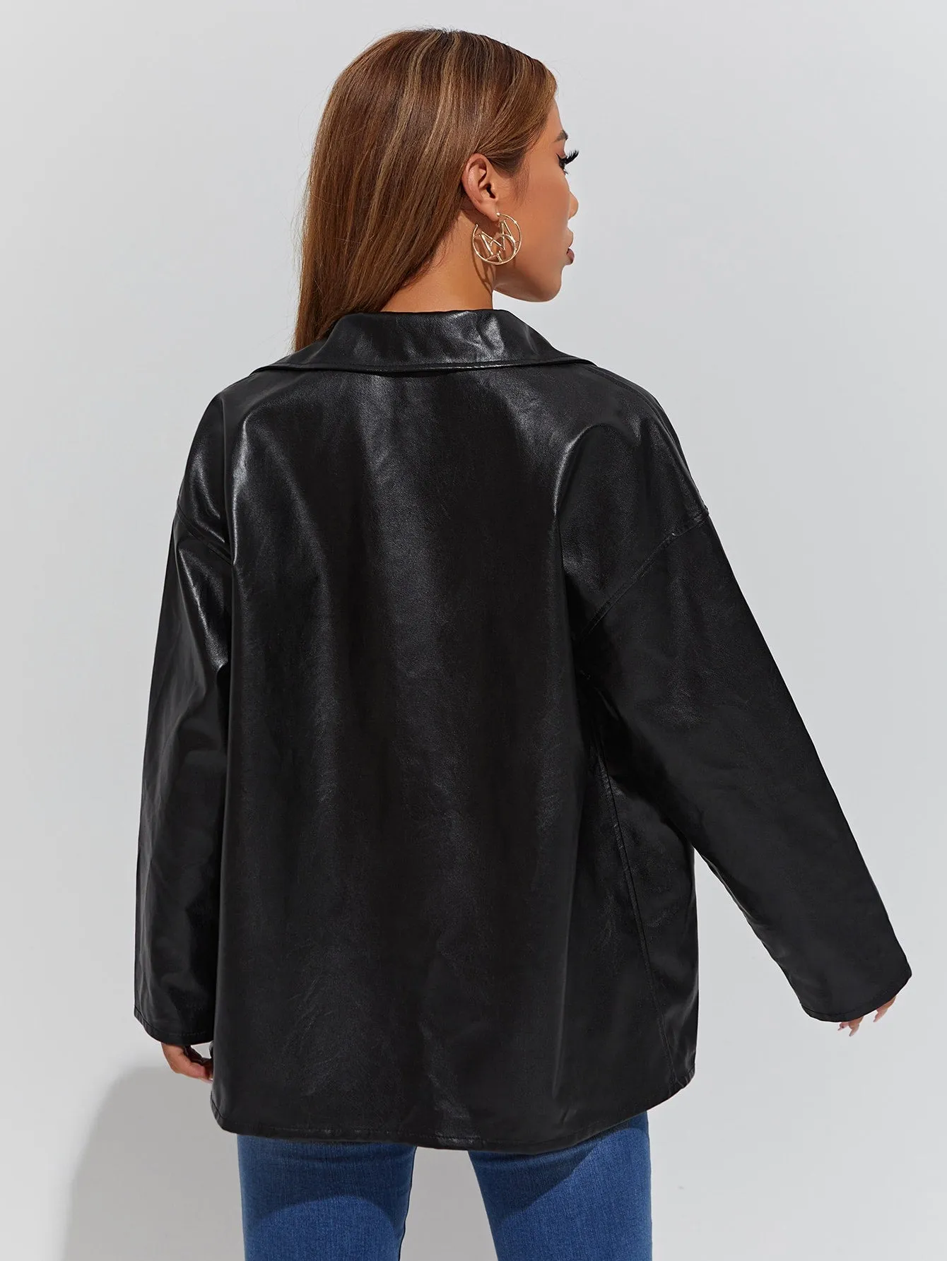 Casual Plain Button Front Long Sleeve Collar Long Womens Coat