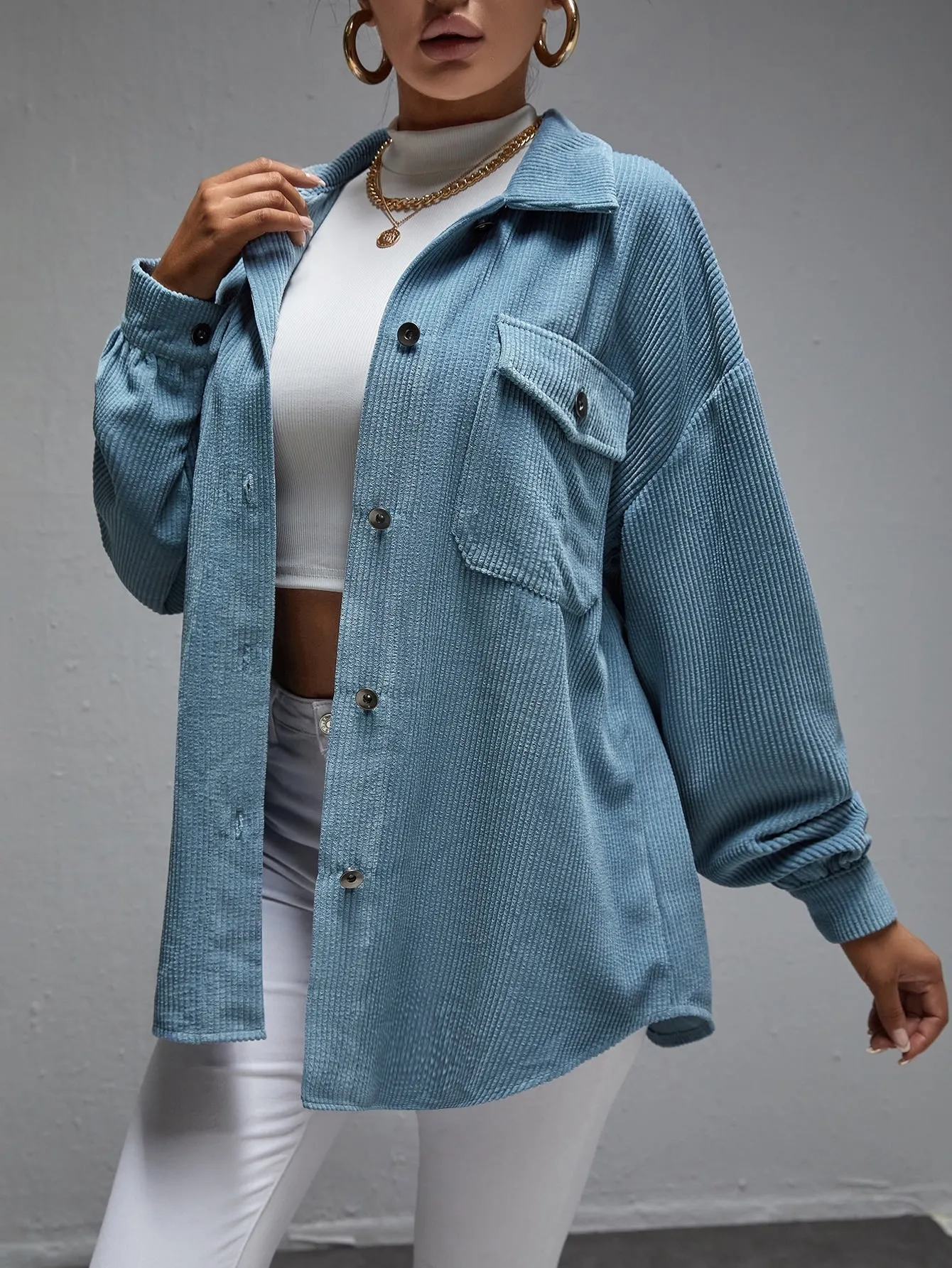 Casual Plain Button Front Long Sleeve Collar Short Women Coat