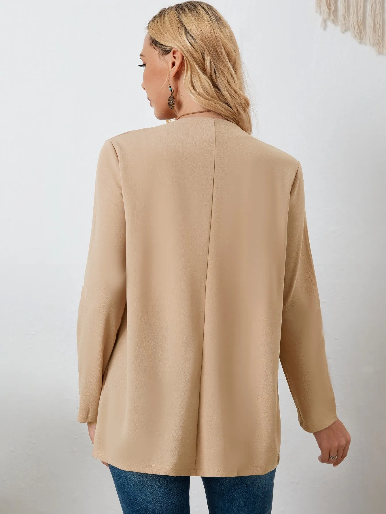 Casual Plain Long Sleeve Waterfall Short Women Coat