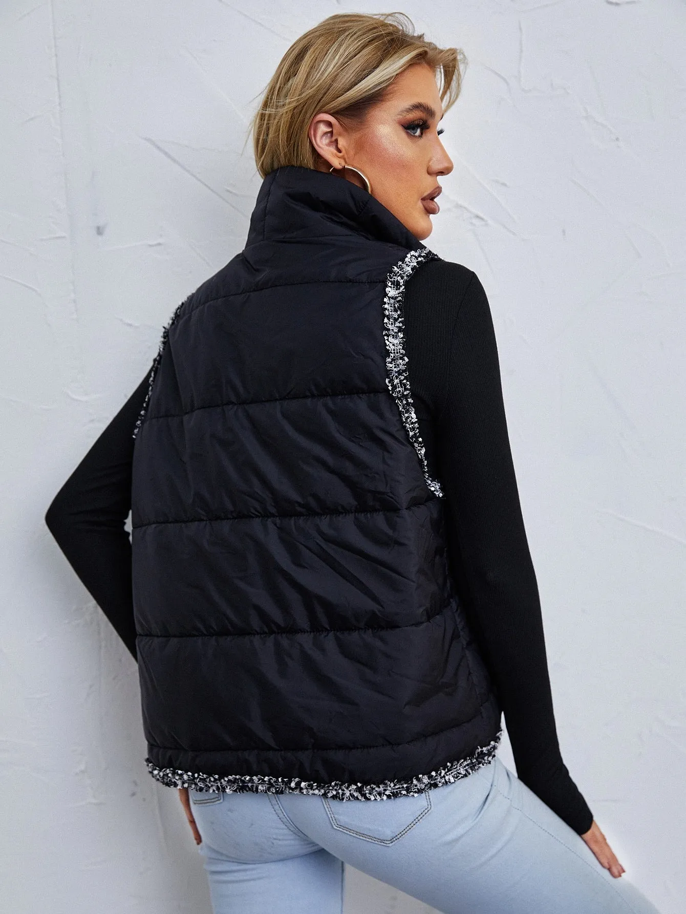 Casual Tape Sleeveless Collar Regular Women Winter Coat