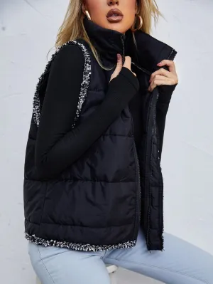Casual Tape Sleeveless Collar Regular Women Winter Coat