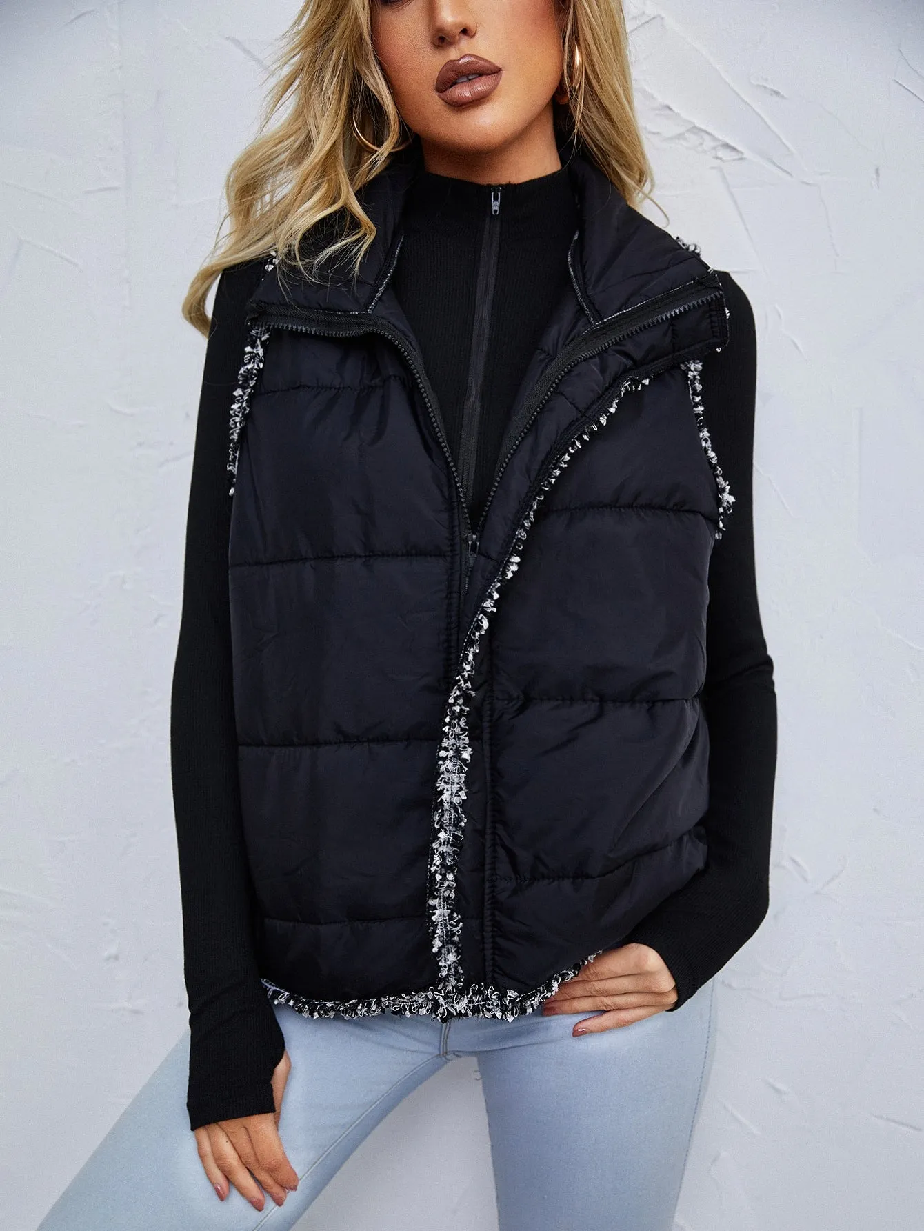 Casual Tape Sleeveless Collar Regular Women Winter Coat