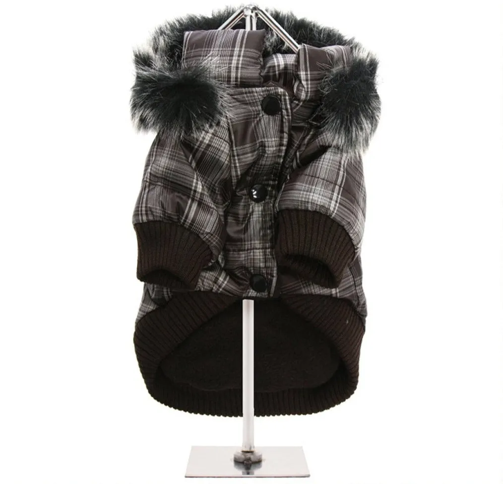 Checked Detachable Hood Dog Coat