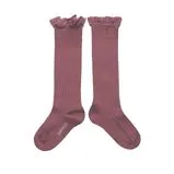 Collegien Ruffle Knee Socks - raisin rose