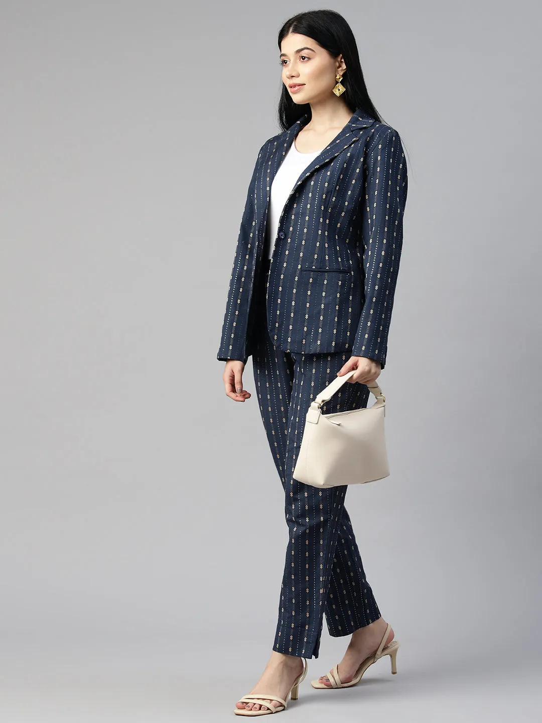 Cottinfab Women Striped Cotton Blazers and Trousers Co-ords