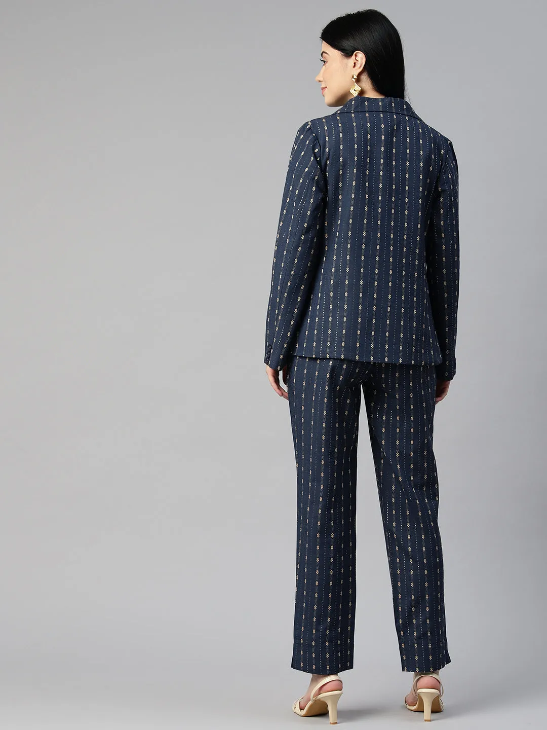 Cottinfab Women Striped Cotton Blazers and Trousers Co-ords