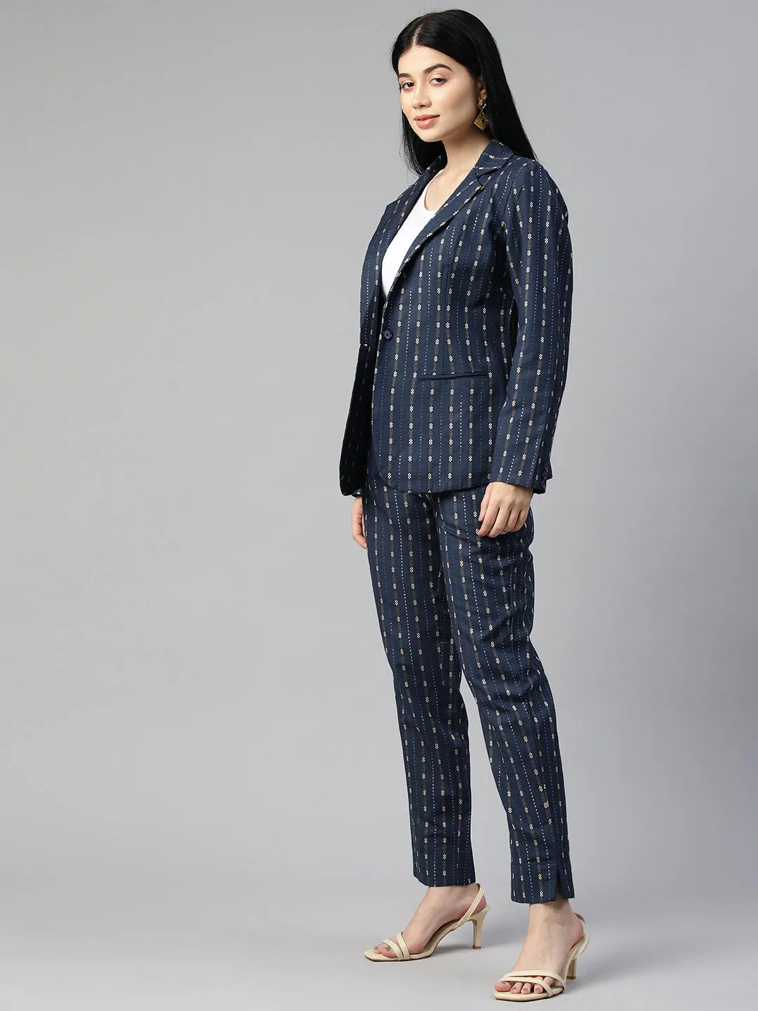 Cottinfab Women Striped Cotton Blazers and Trousers Co-ords