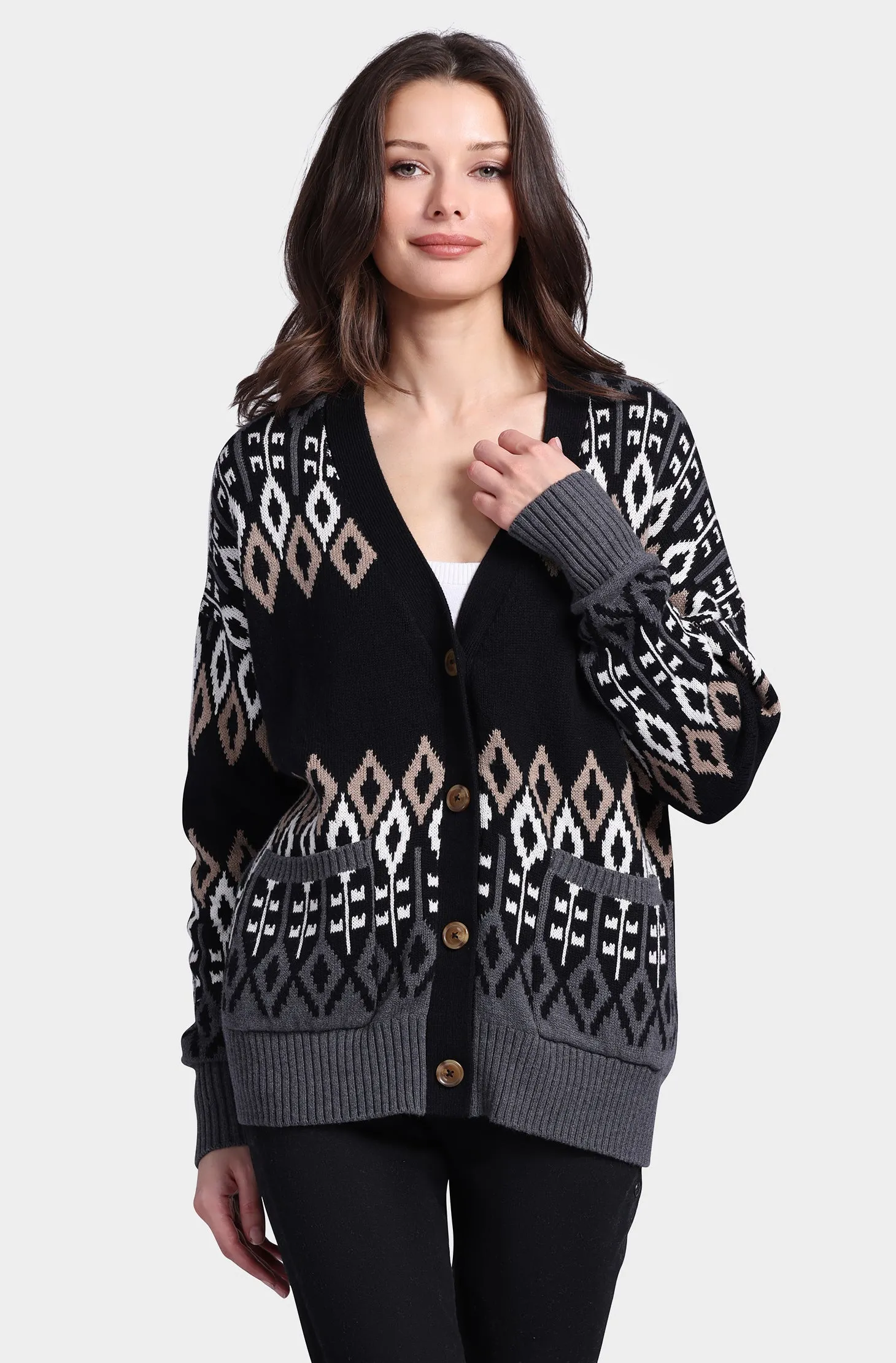 Cotton Cashmere Fair Isle Oversized Cardigan