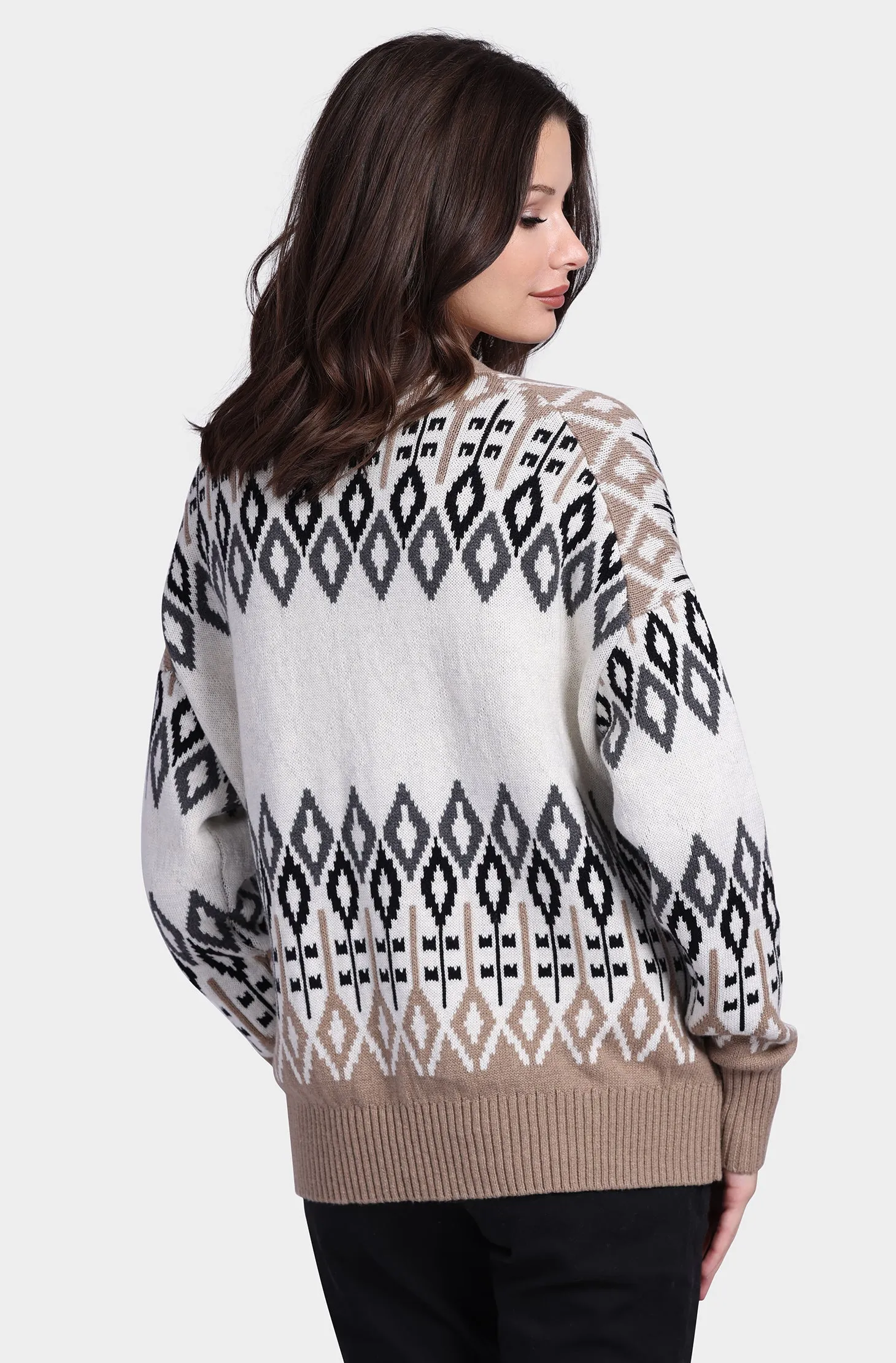 Cotton Cashmere Fair Isle Oversized Cardigan