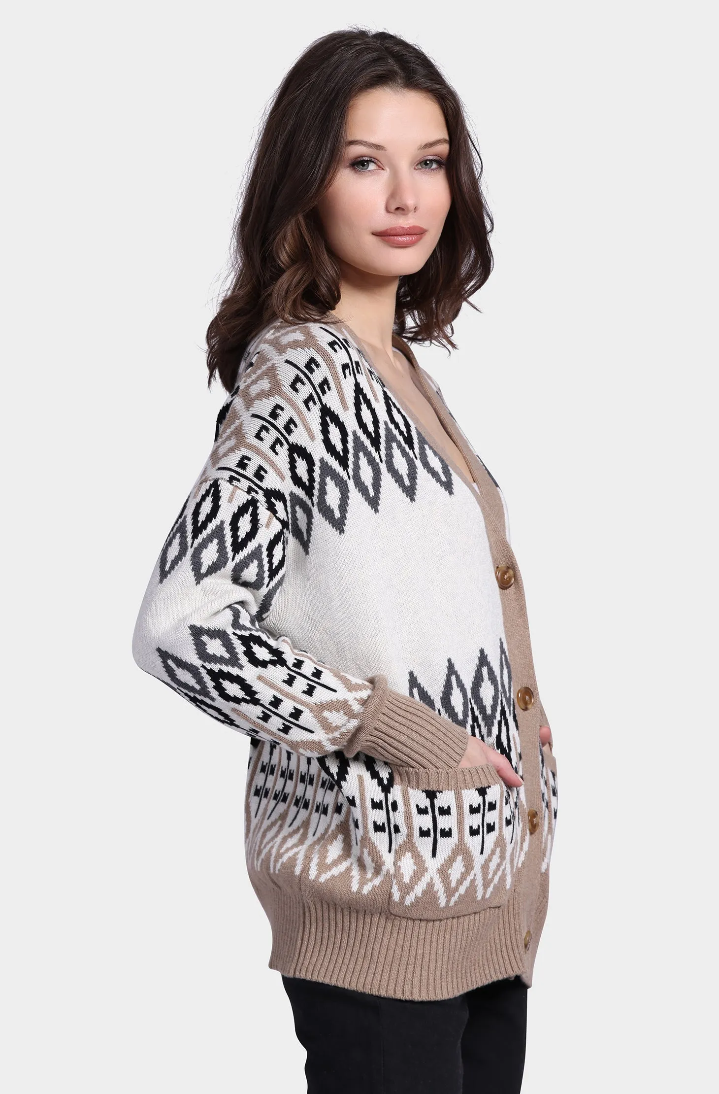 Cotton Cashmere Fair Isle Oversized Cardigan