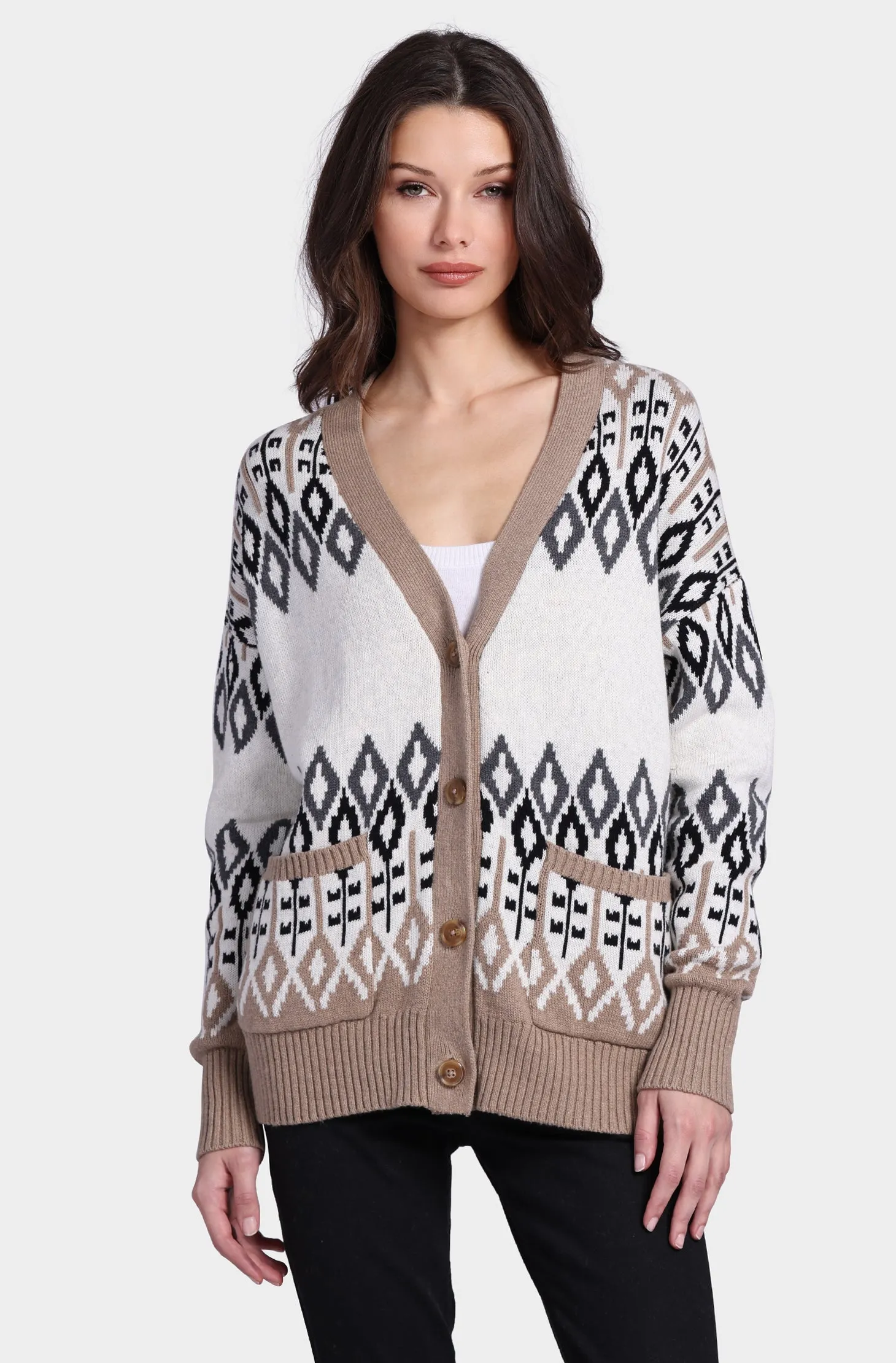 Cotton Cashmere Fair Isle Oversized Cardigan