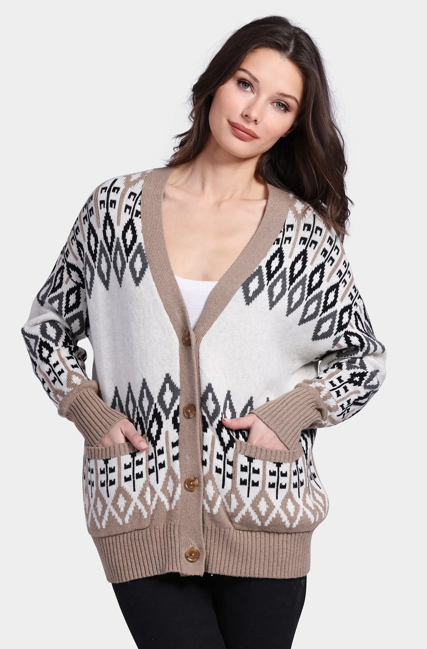 Cotton Cashmere Fair Isle Oversized Cardigan