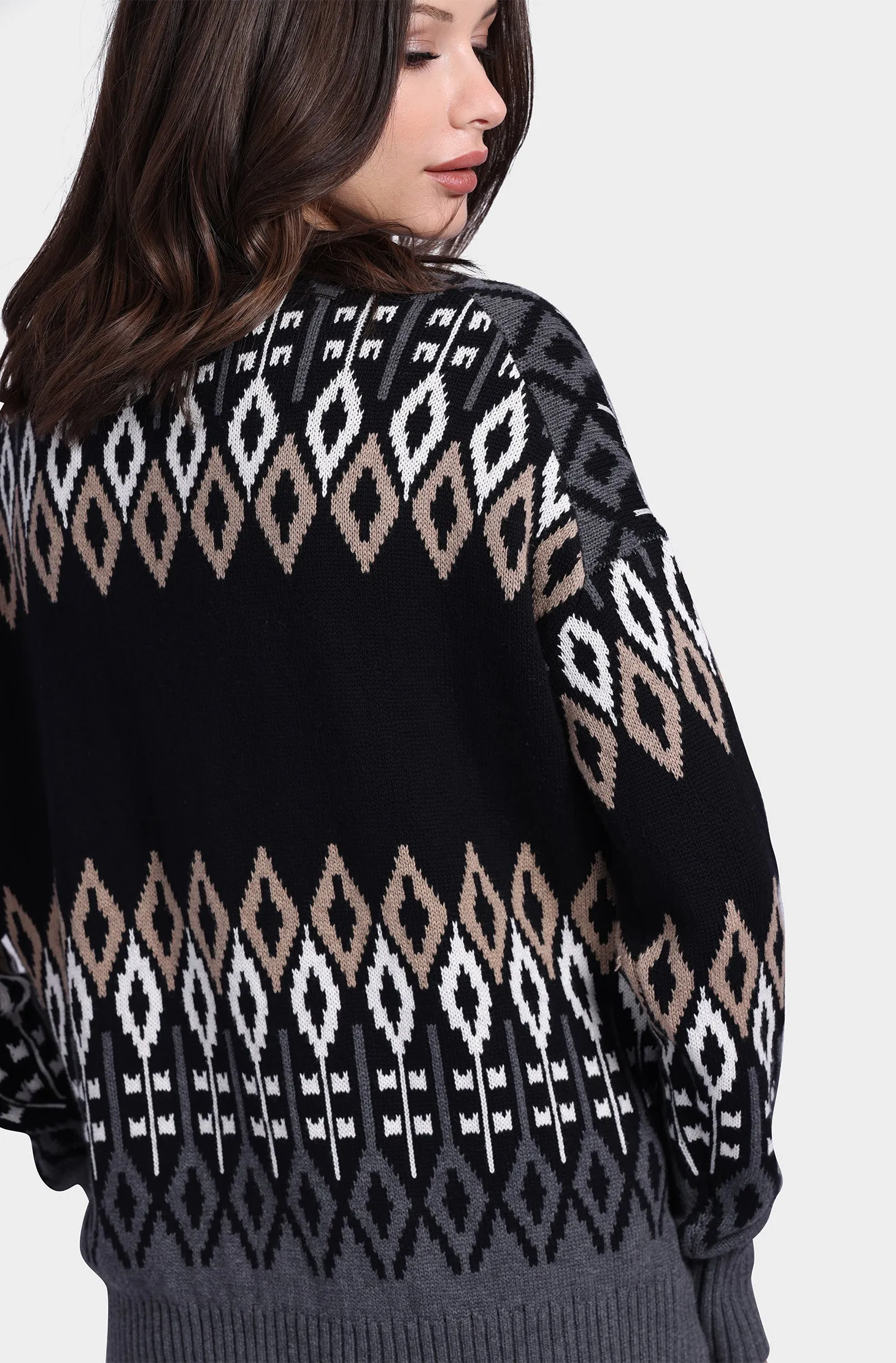 Cotton Cashmere Fair Isle Oversized Cardigan