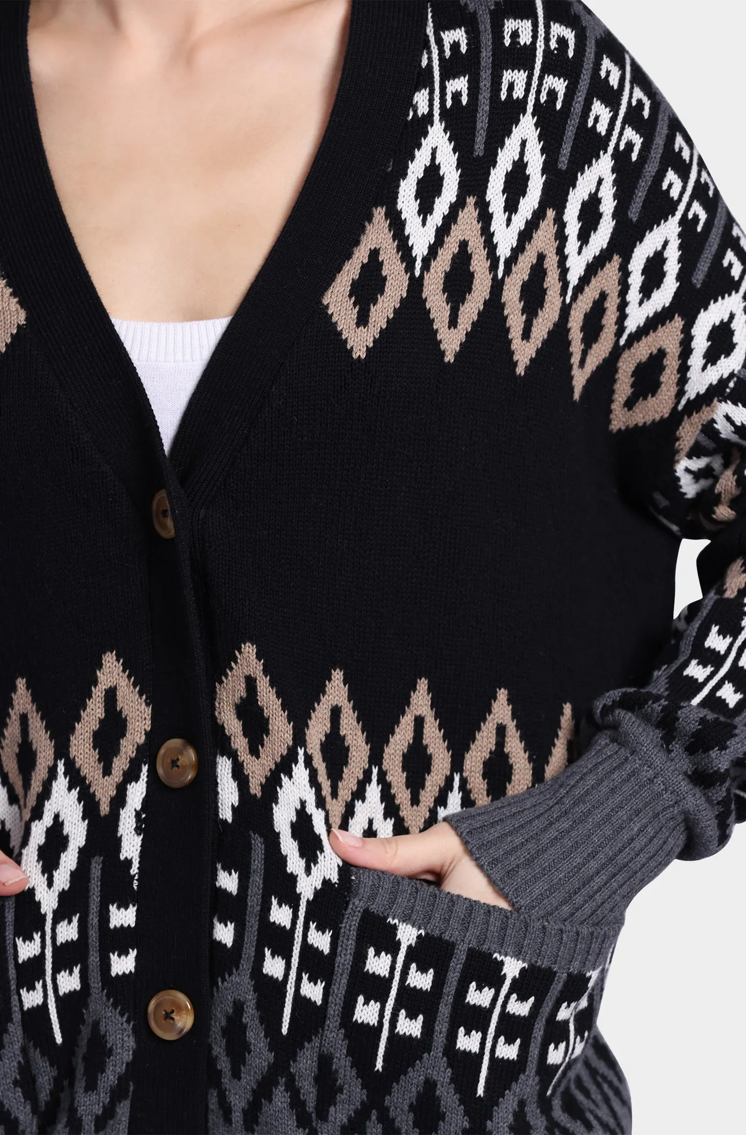 Cotton Cashmere Fair Isle Oversized Cardigan