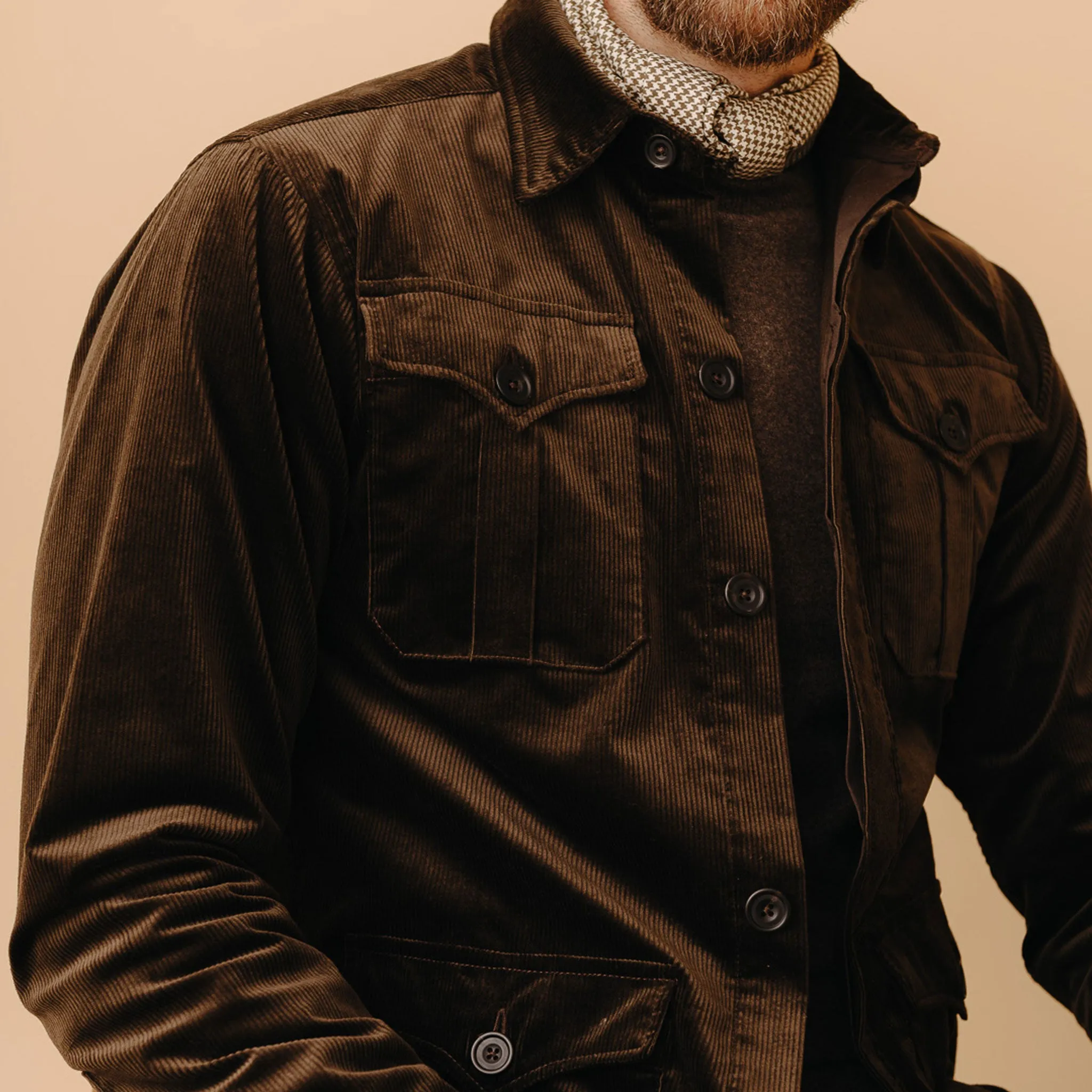 Cotton Corduroy Safari Jacket in Olive