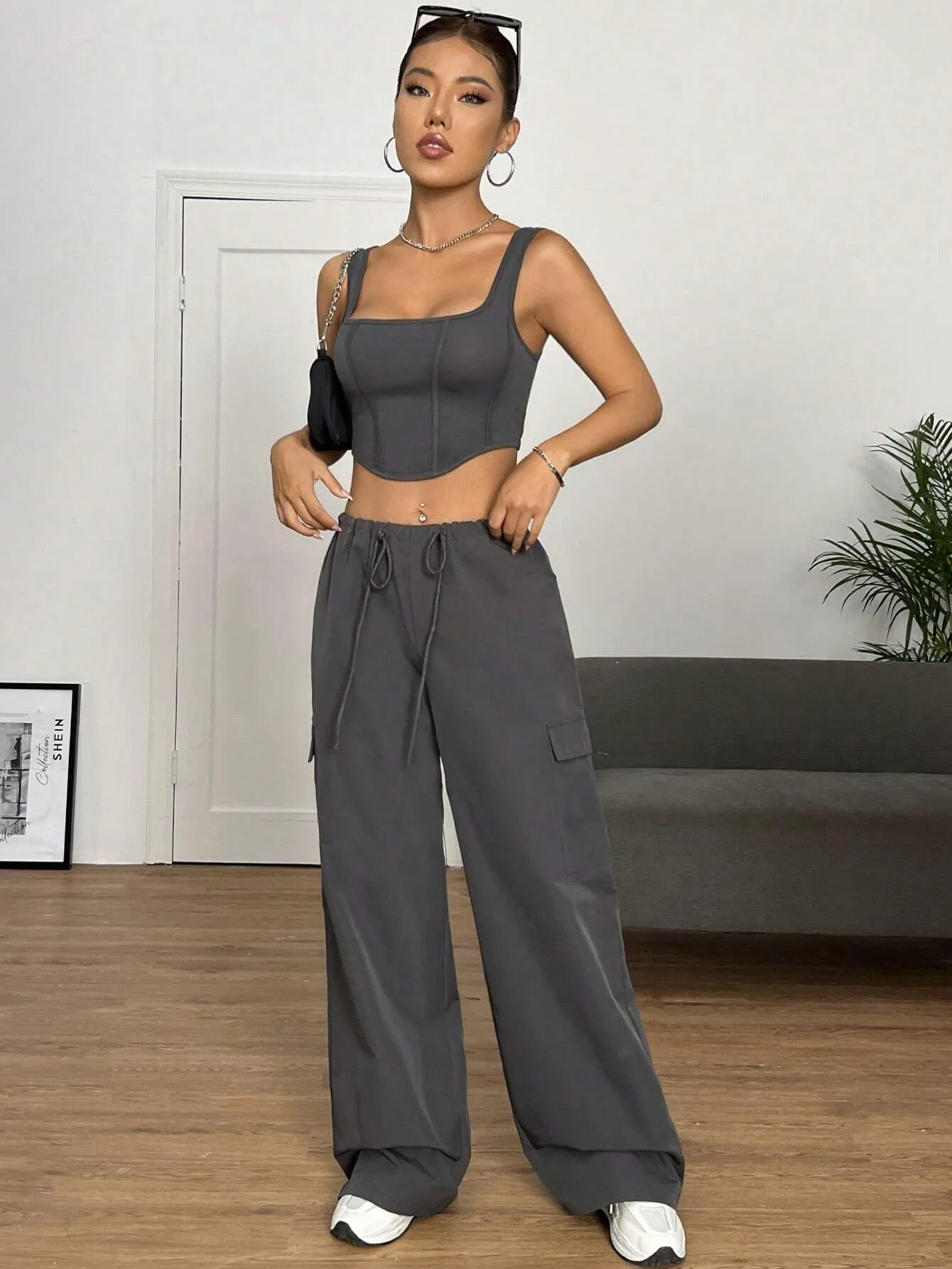 Crop Tank Top And Pocket Cargo Pants