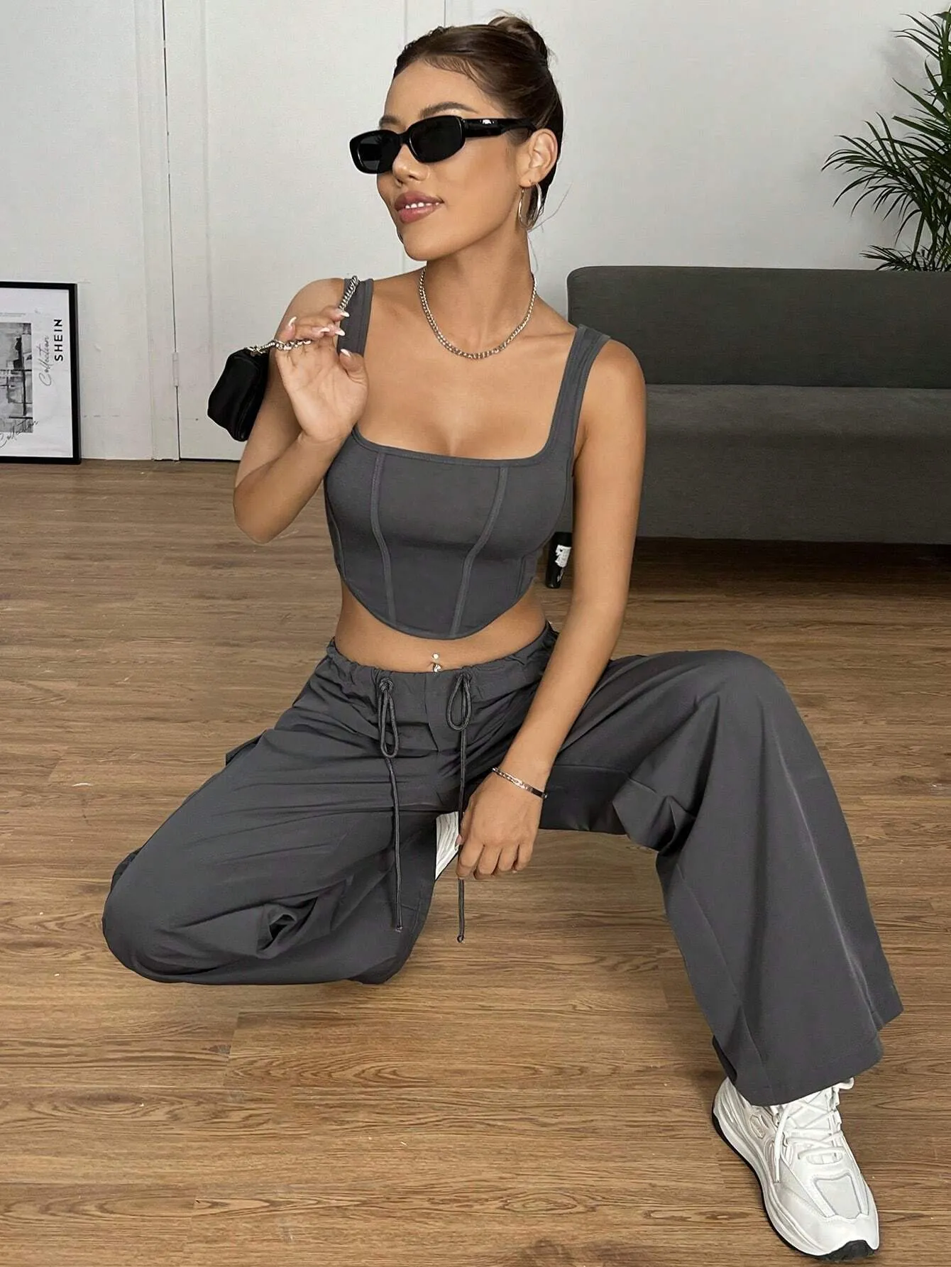 Crop Tank Top And Pocket Cargo Pants