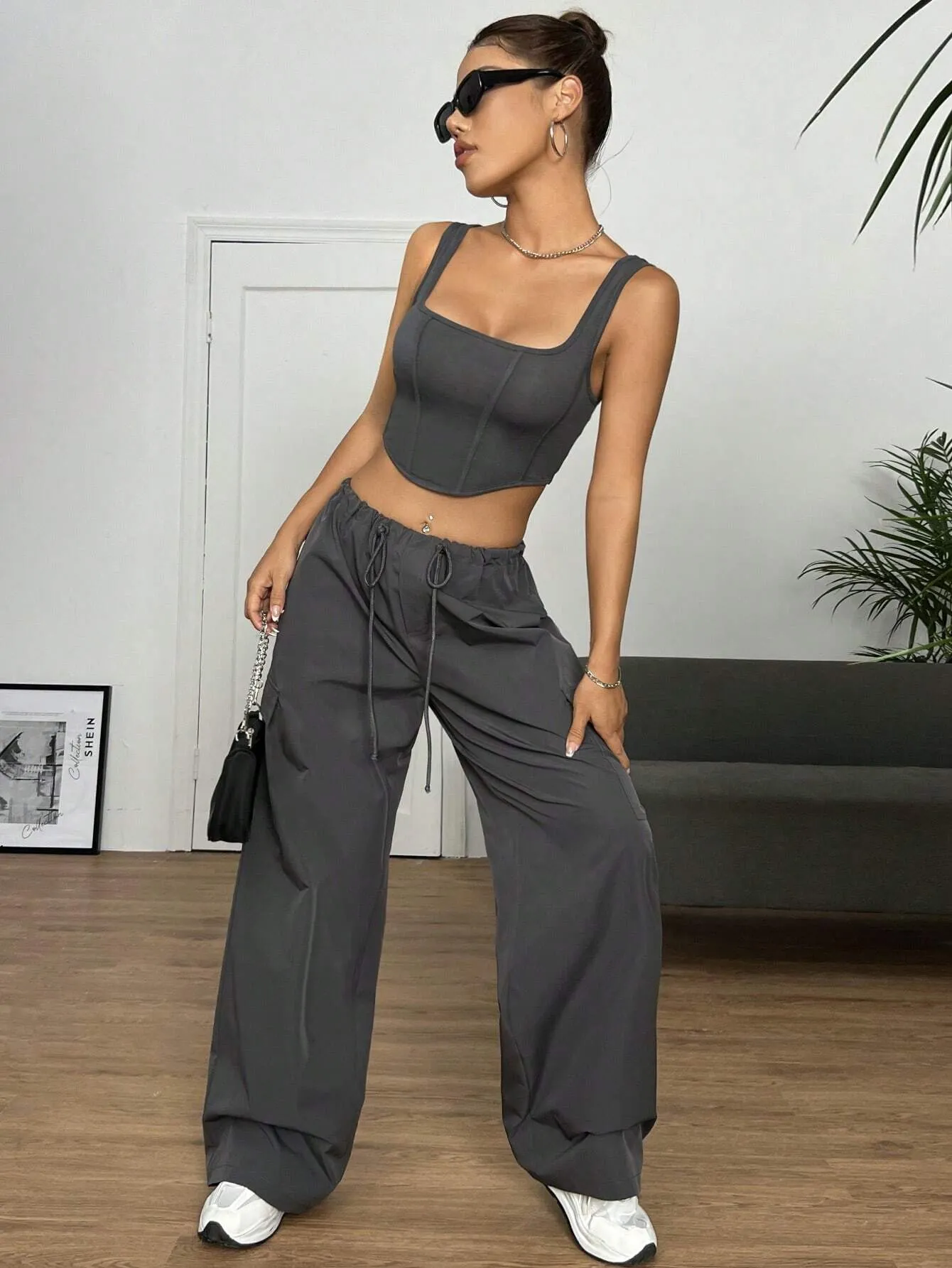 Crop Tank Top And Pocket Cargo Pants