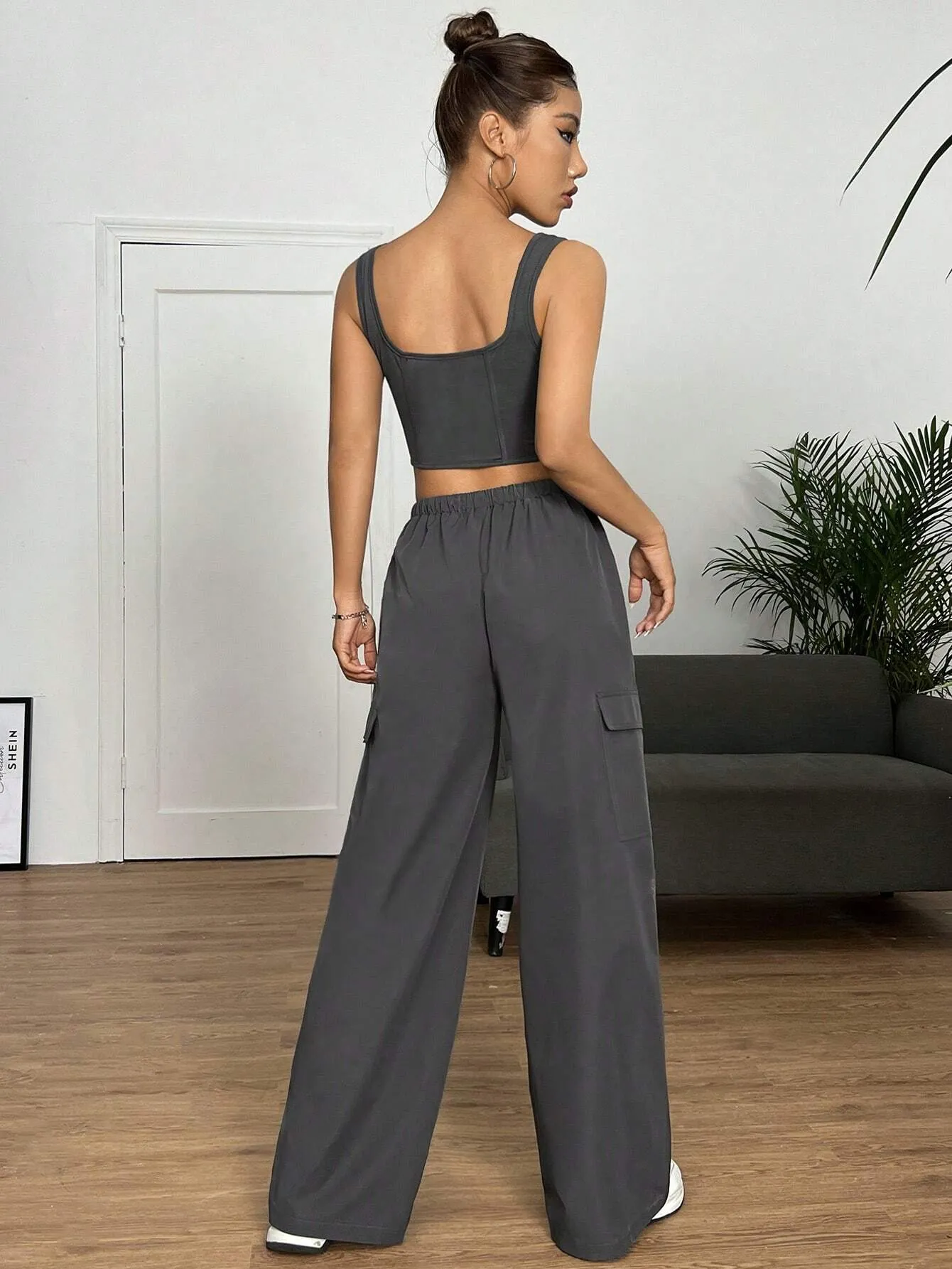 Crop Tank Top And Pocket Cargo Pants