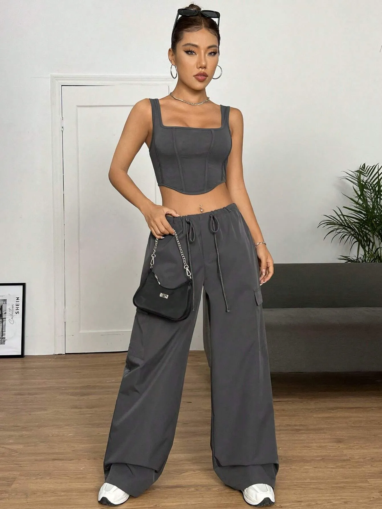 Crop Tank Top And Pocket Cargo Pants