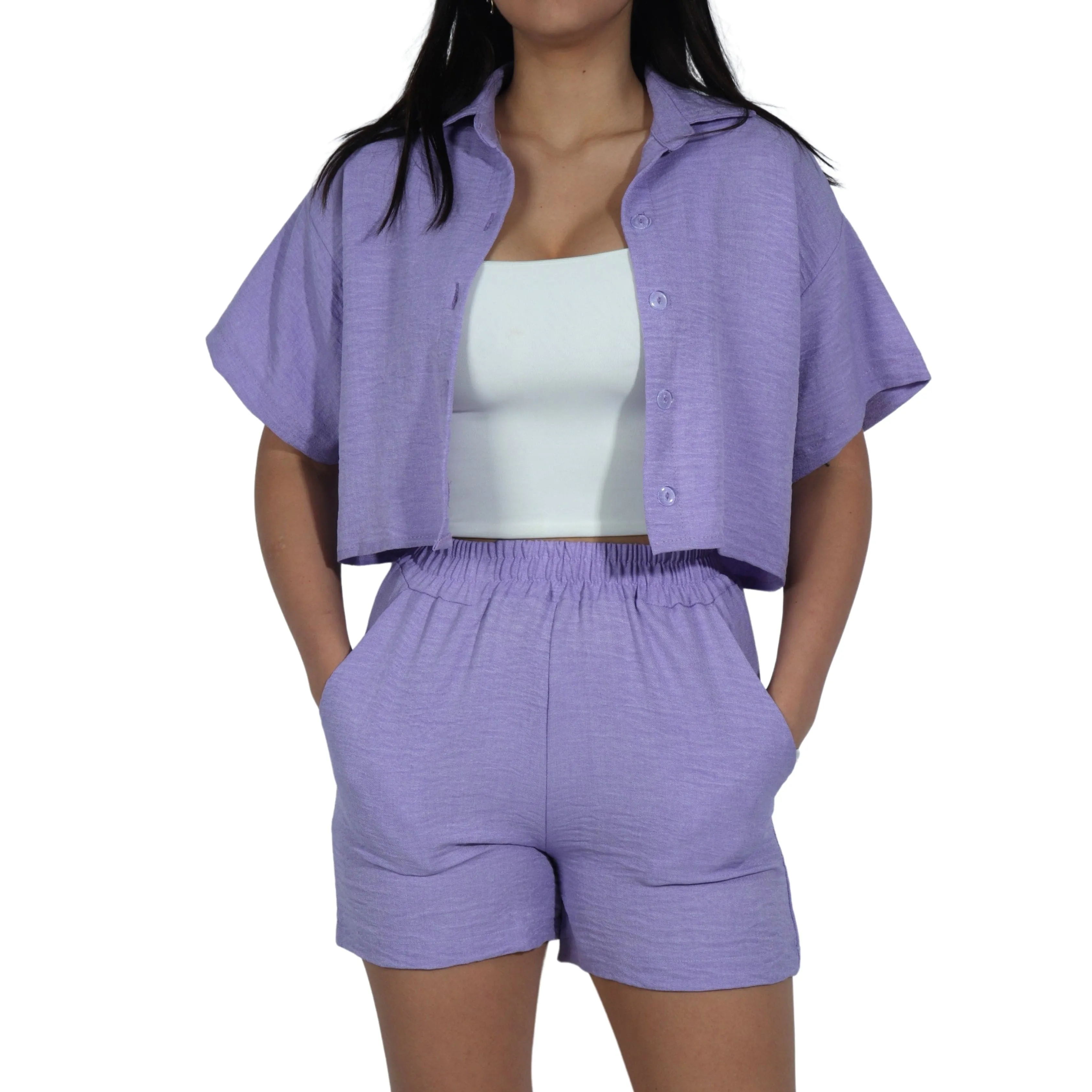 Cropped Open Top And Shorts Set