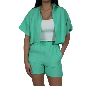 Cropped Open Top And Shorts Set